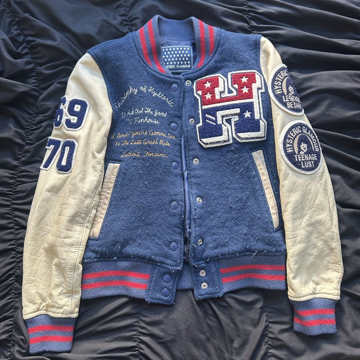 image of Hysteric Glamour Varsity Jacket in Blue, Men's (Size Small)