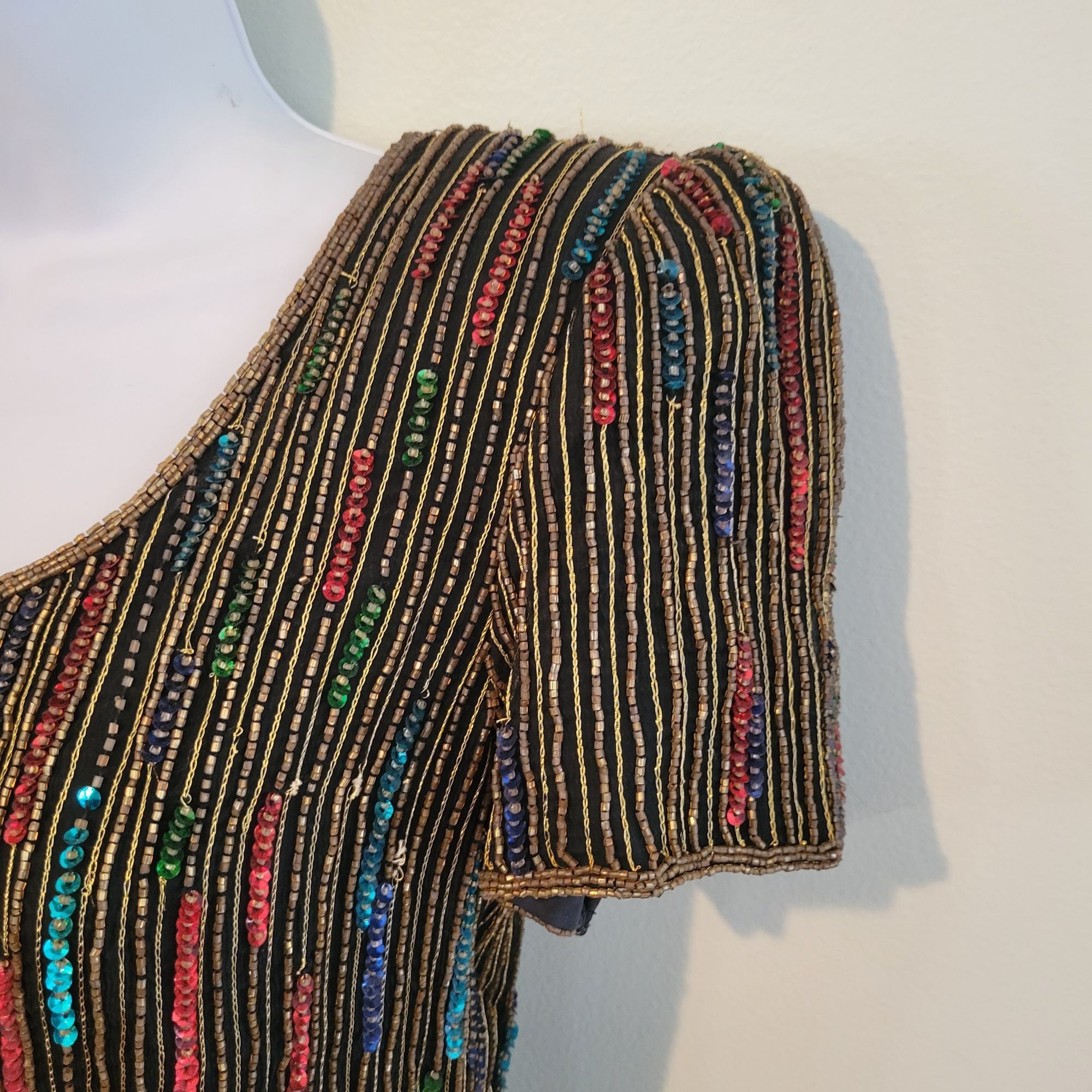 Other Stenay S Silk Rainbow Beaded Black Top Short Sleeves Sequins Size S / US 4 / IT 40 - 6 Thumbnail
