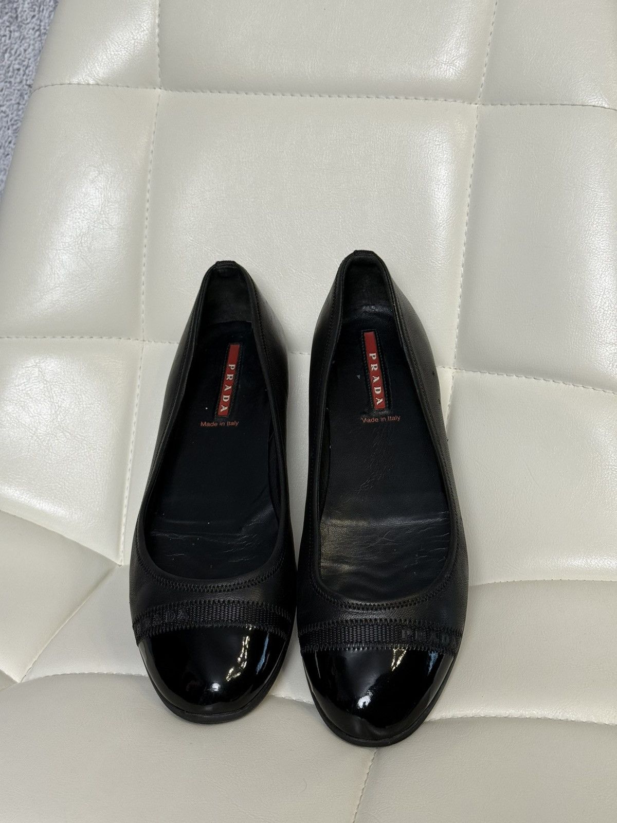 Prada Vintage 00s Prada Ballet Flats Leather Patent Toe Cap Shoes Size US 8 / IT 38 - 18 Thumbnail