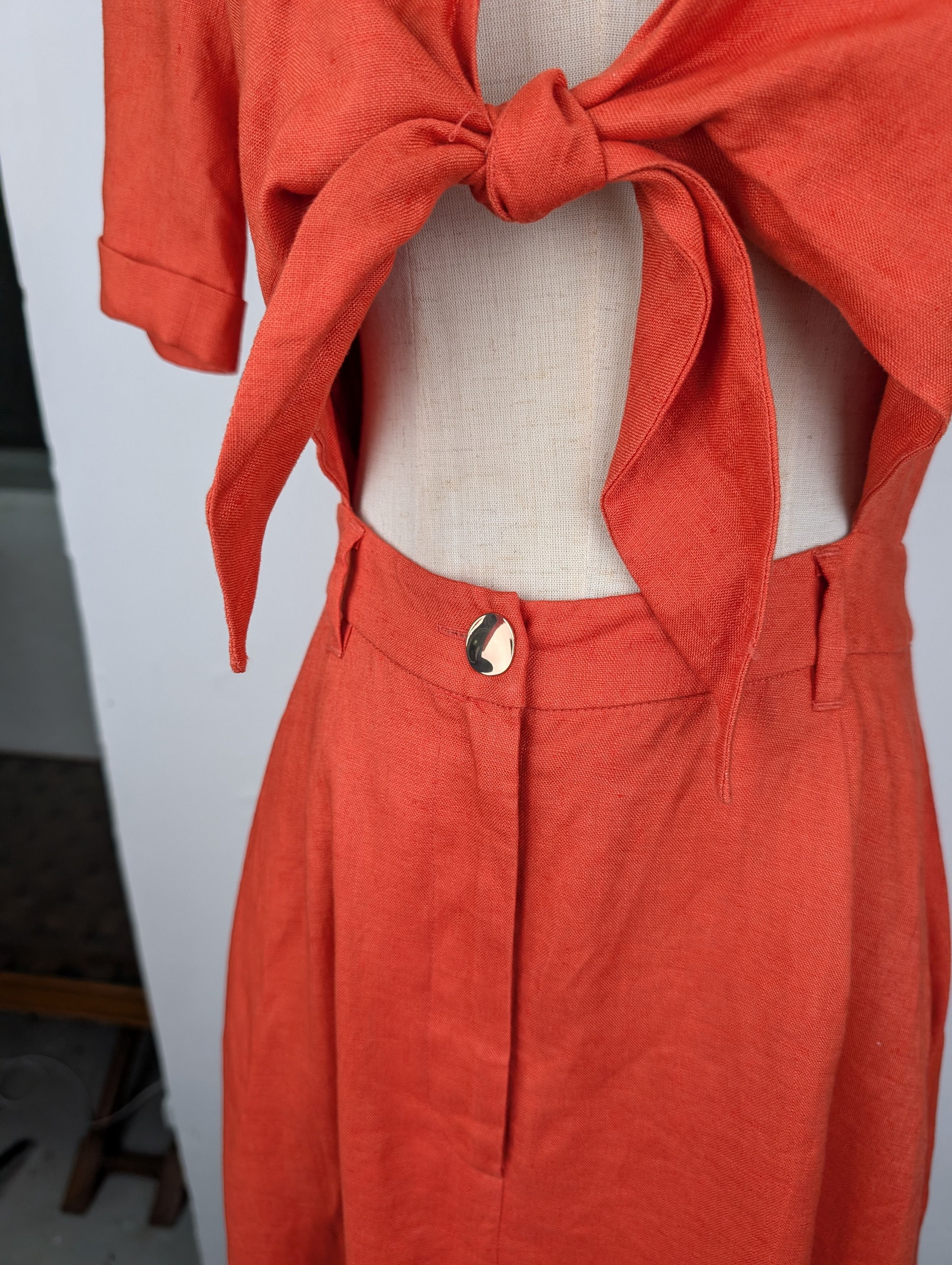 Staud Staud Orange Tie-Knotted Midi Dress Size XS / US 0-2 / IT 36-38 - 4 Thumbnail