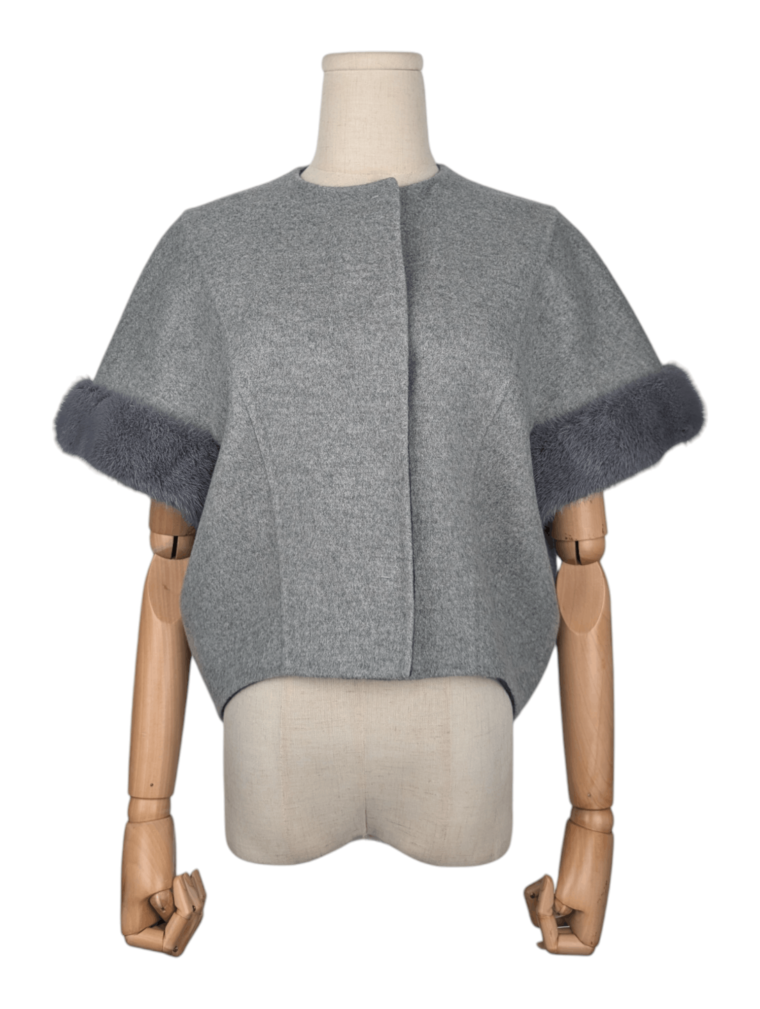Fendi Fendi Grey Cashmere Short Sleeve Coat With Fur Wrist Size XS / US 0-2 / IT 36-38 - 1 Thumbnail