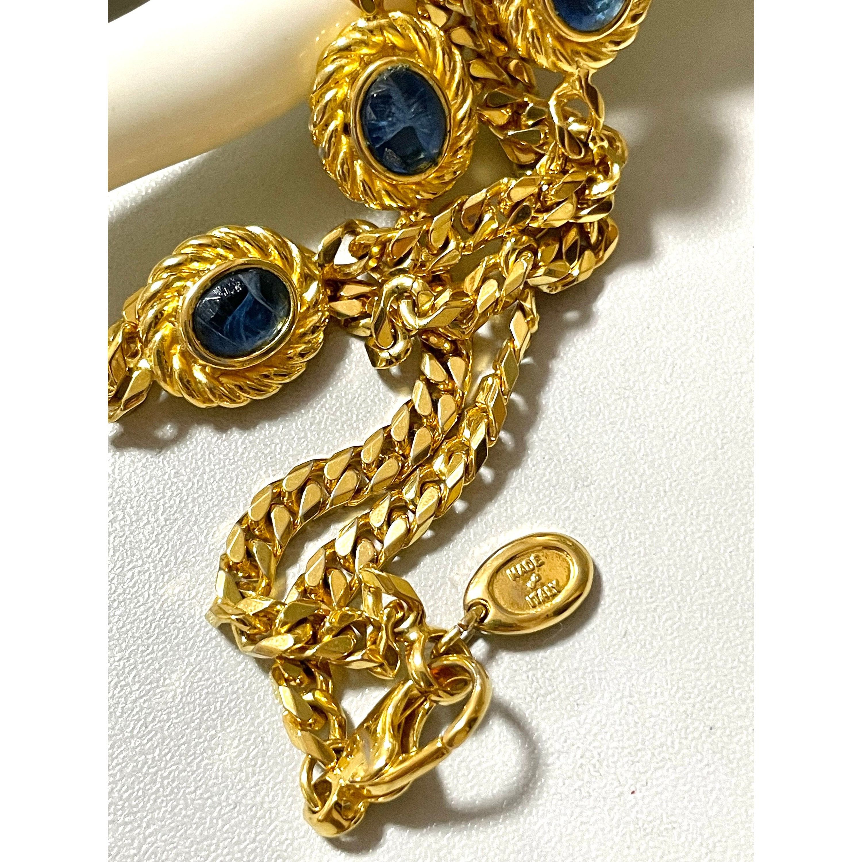 Celine Vintage Celine gold chain necklace, blue stone and triomphe Size ONE SIZE - 7 Thumbnail