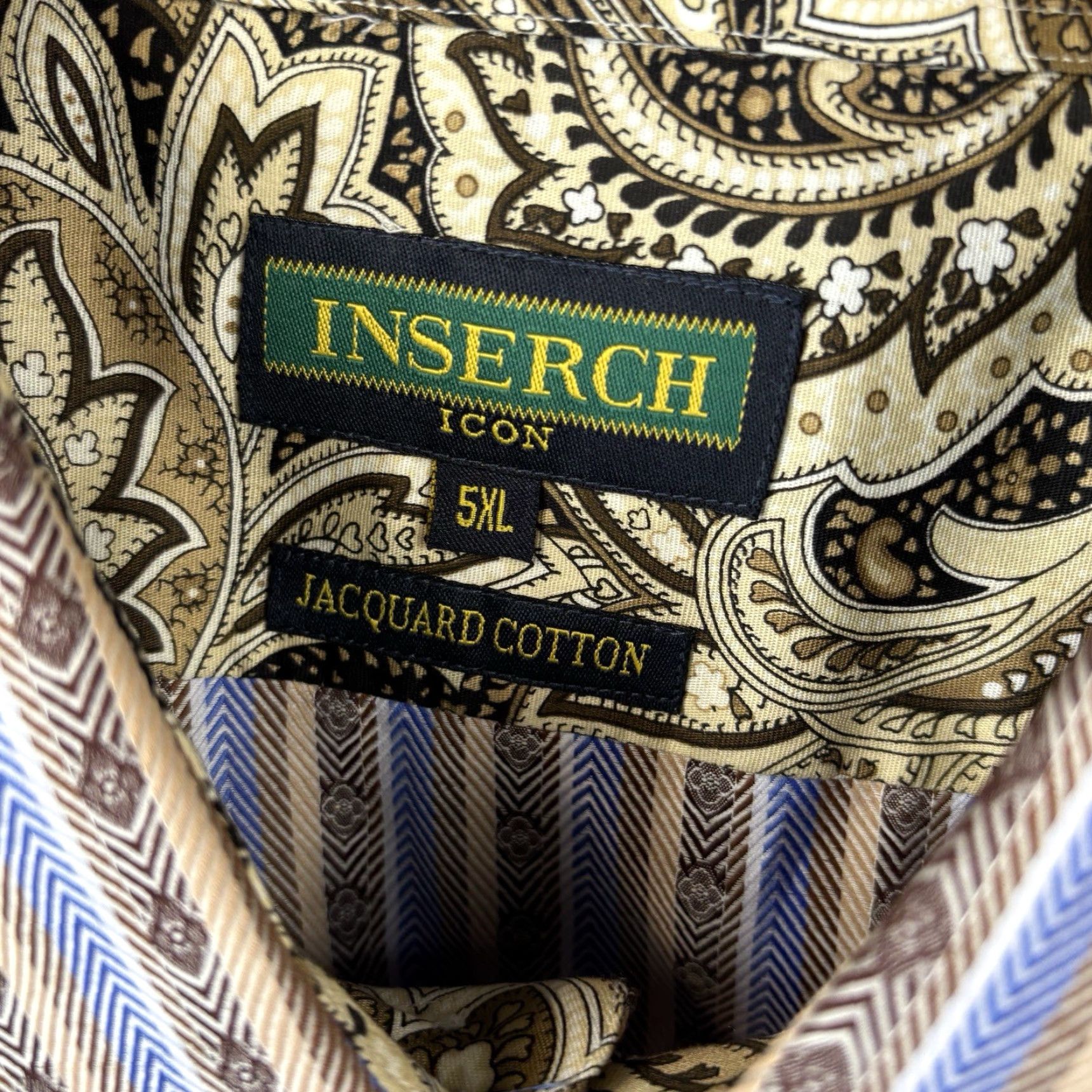 Vintage Inserch Button-Up Shirt Mens 5XL Blue Tan Stripe Jacquard 100% Cotton Casual Shirt Size US XXL / EU 58 / 5 - 3 Thumbnail