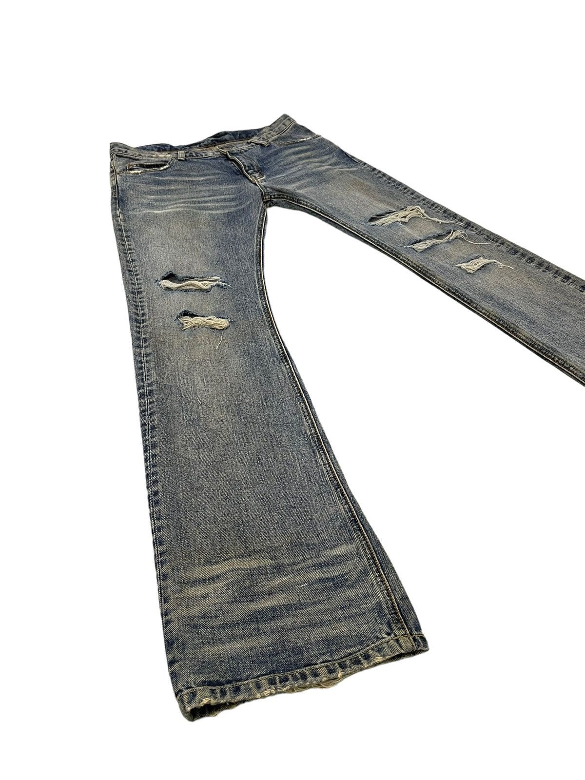 image of Hype x Hysteric Glamour Flare Jeans Union Station Distress Low Rise Boot Cut 75 in Blue (Size 33)