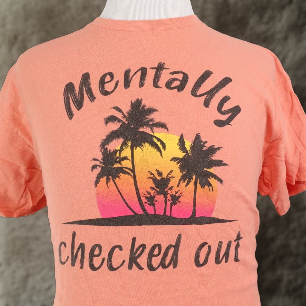 Delta VINTAGE Delta Cotton T-Shirt Adult XL Orange Humor Palm Tree Sunset 90s Mens Size US XL / EU 56 / 4 - 1 Thumbnail