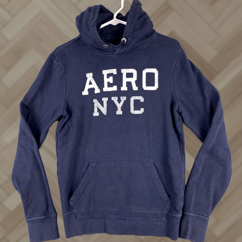 Vintage Aéropostale Hoodie Mens XS Navy Blue Pullover Sweatshirt Long Sleeve Solid Pattern Size US XS / EU 42 / 0 - 1 Thumbnail