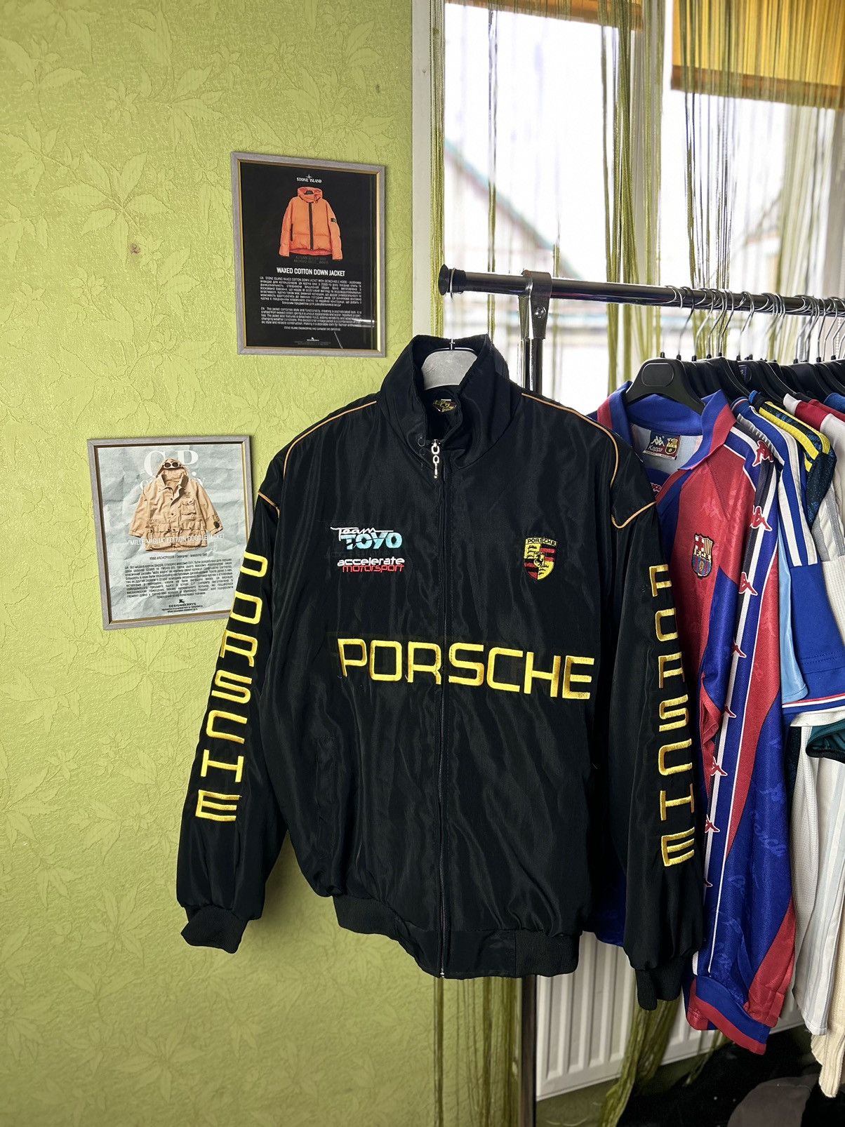 image of Porsche Design x Racing Vintage Racing Black Jacket Porsche Big Logo F1, Men's (Size Large)