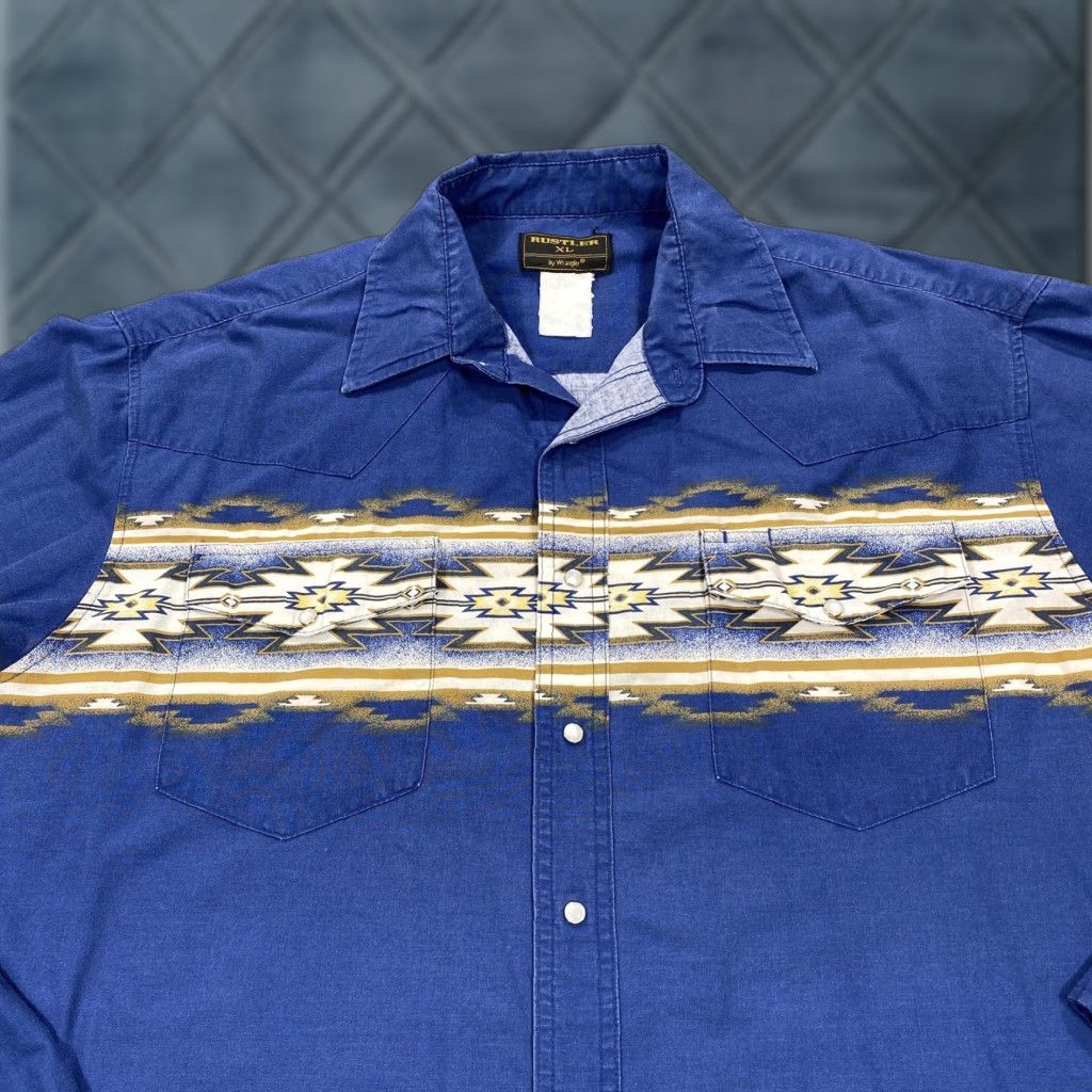 Vintage VINTAGE Rustler Shirt Mens XL Blue Southwestern Print Long Sleeve Snap Western Size US XL / EU 56 / 4 - 1 Thumbnail