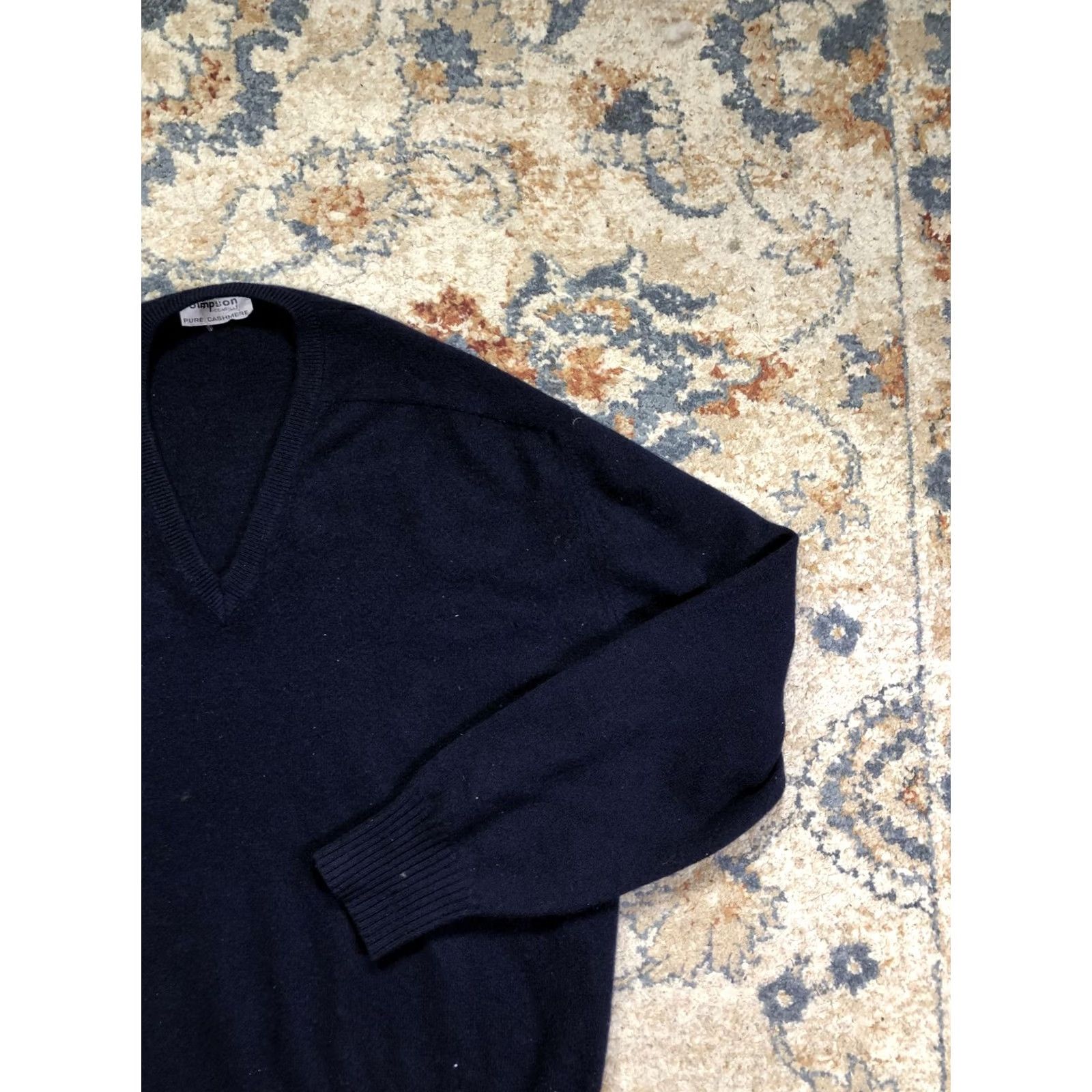 Vintage VINTAGE Simpson Piccadilly Mens XL Navy Blue Pure Cashmere V Neck Pullover Knit Sweater Size US XL / EU 56 / 4 - 4 Thumbnail