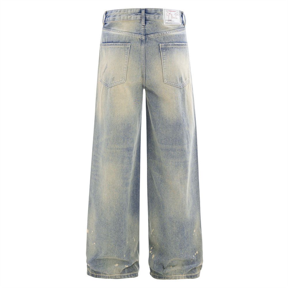 Jean Men's gradient distressed loose punk washed ripped jeans Size US 32 / EU 48 - 2 Thumbnail