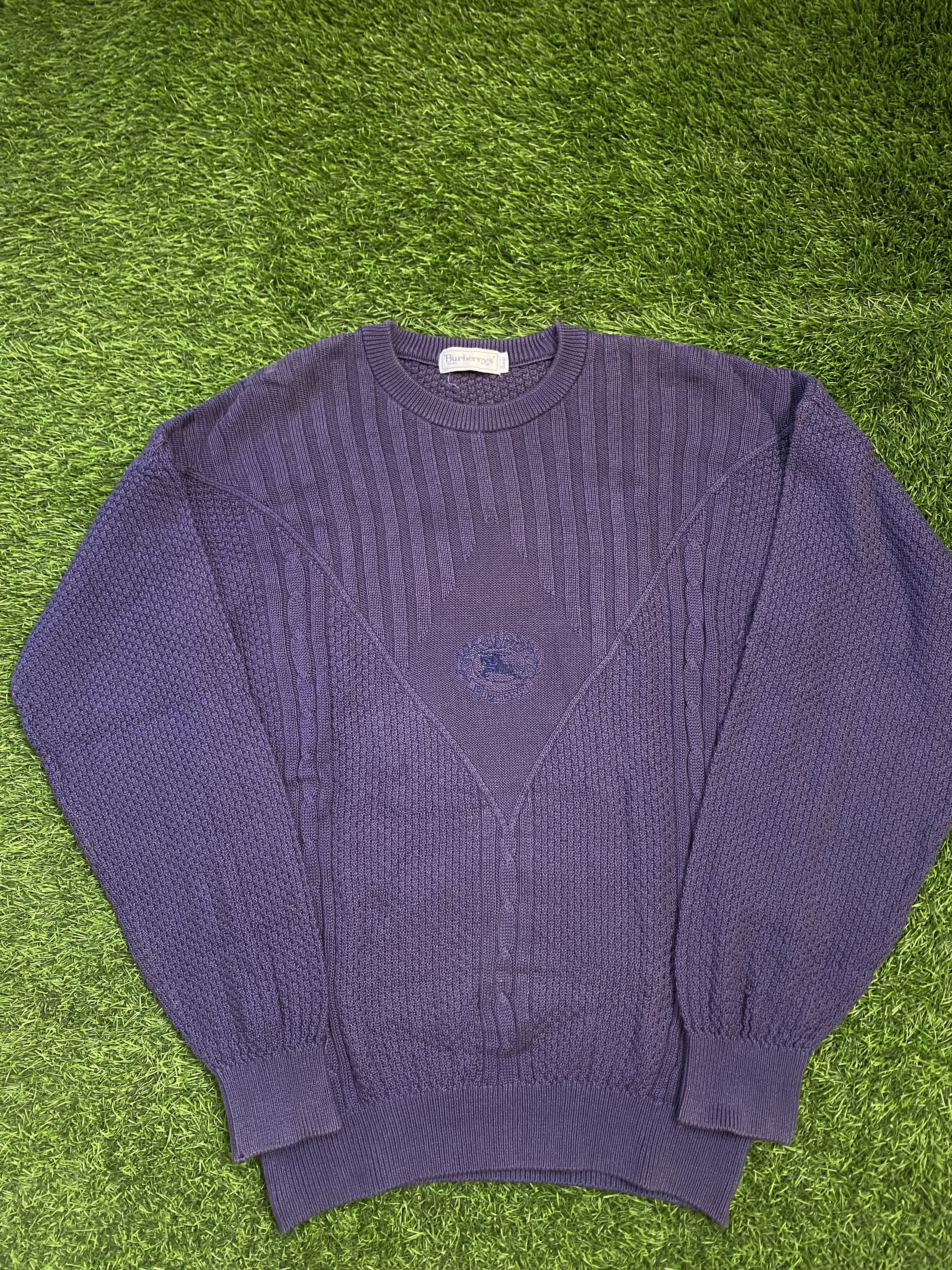 image of Vintage Burberry Knit Sweater in Purple, Men's (Size Large)