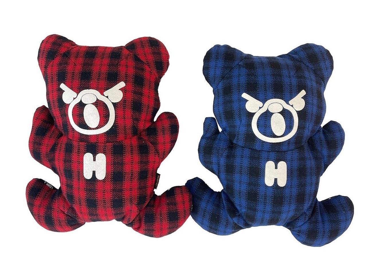 Pre-owned Hysteric Glamour H Middle Finger Bear Pillow Cushions In Red Blue Plaid