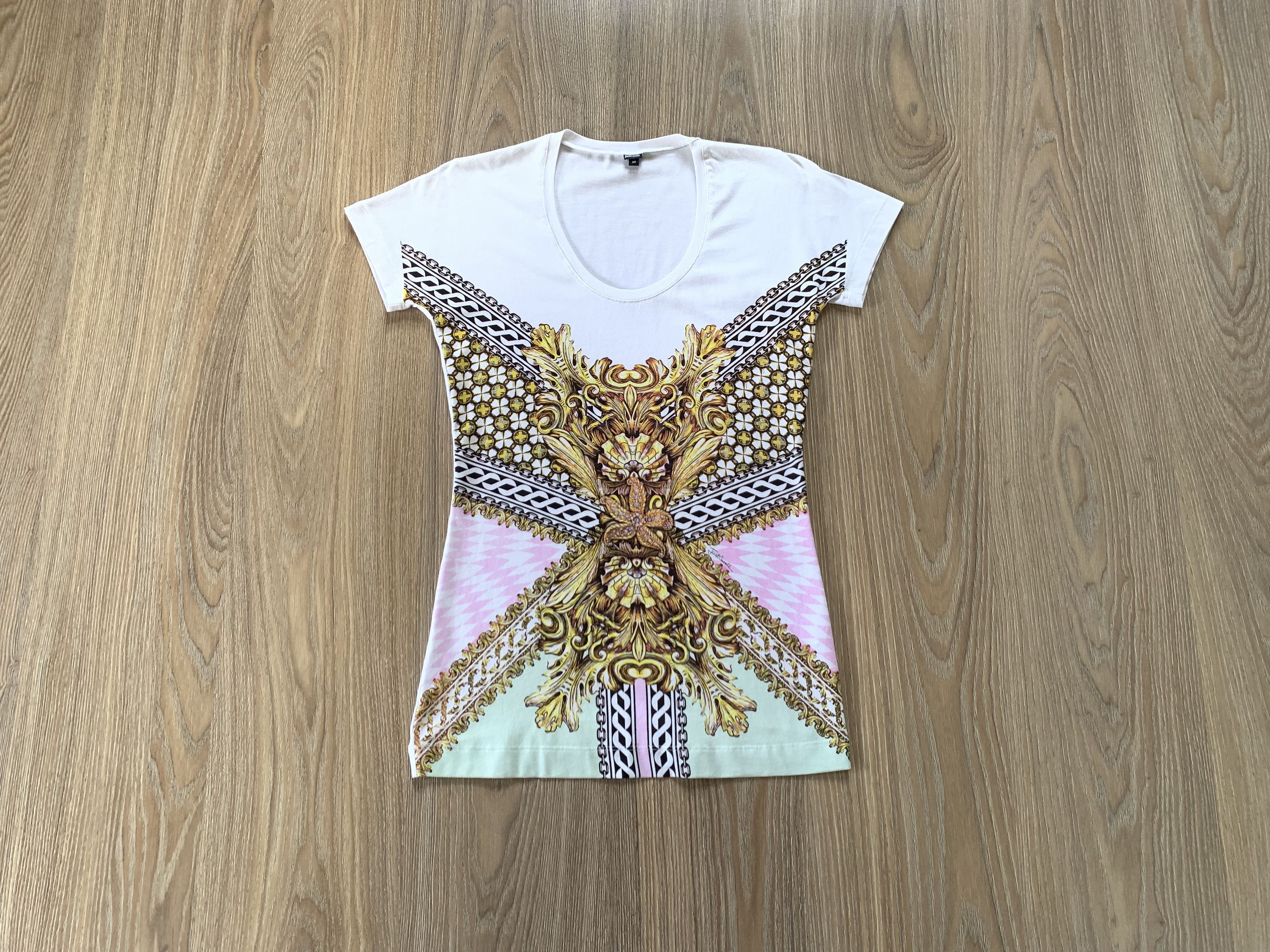 Just Cavalli Womens Just Cavalli V Neck White Cotton Printed T Shirt Size M / US 6-8 / IT 42-44 - 1 Thumbnail
