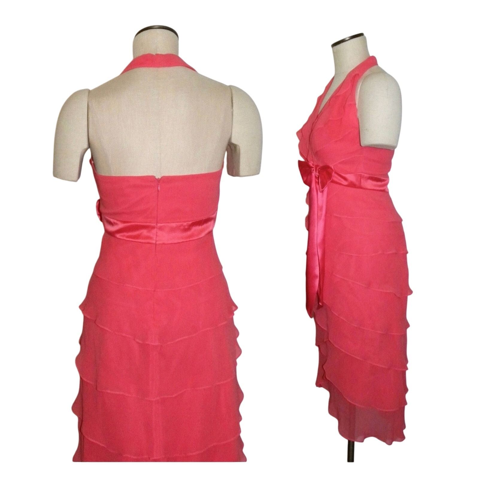 Tadashi Shoji Tadashi Pink Silk Cocktail Dress Flutter Halter Size M / US 6-8 / IT 42-44 - 3 Thumbnail