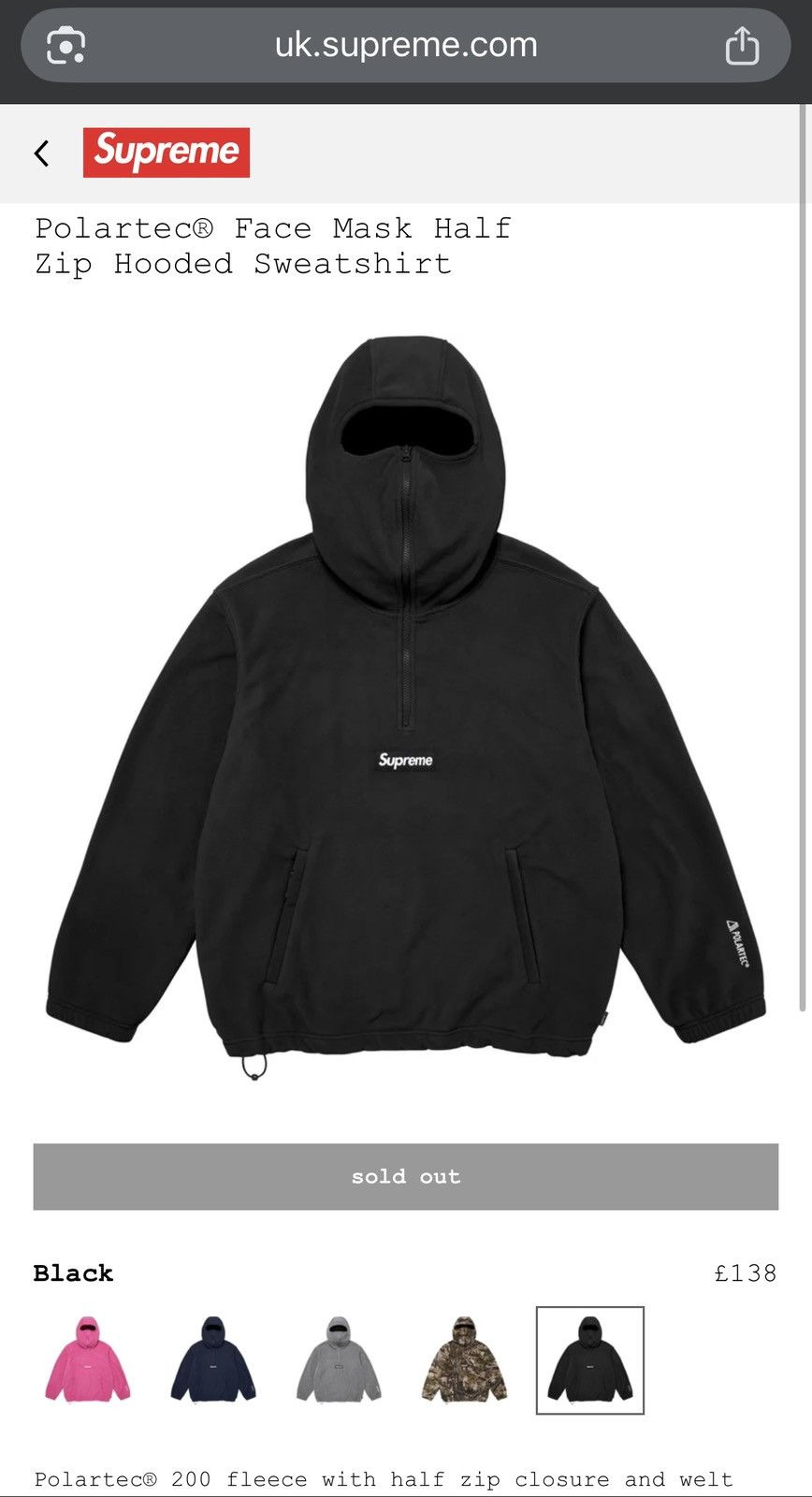 Supreme Supreme Polartec Ninja Fleece FW25 Size US S / EU 44-46 / 1 - 2 Thumbnail