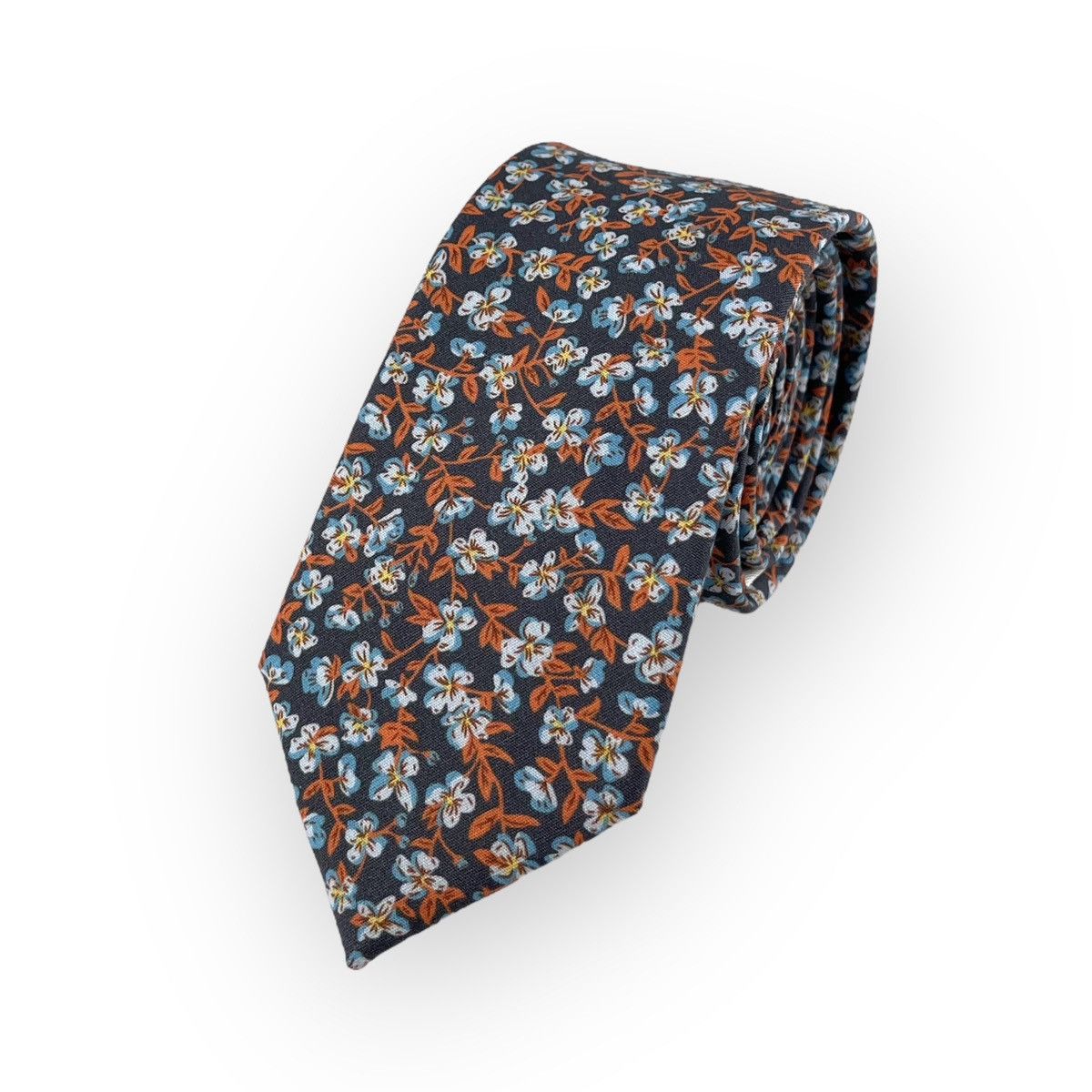 Other Men's Charcoal w/ Orange Floral Print Necktie, Slim Width Size ONE SIZE - 1 Thumbnail