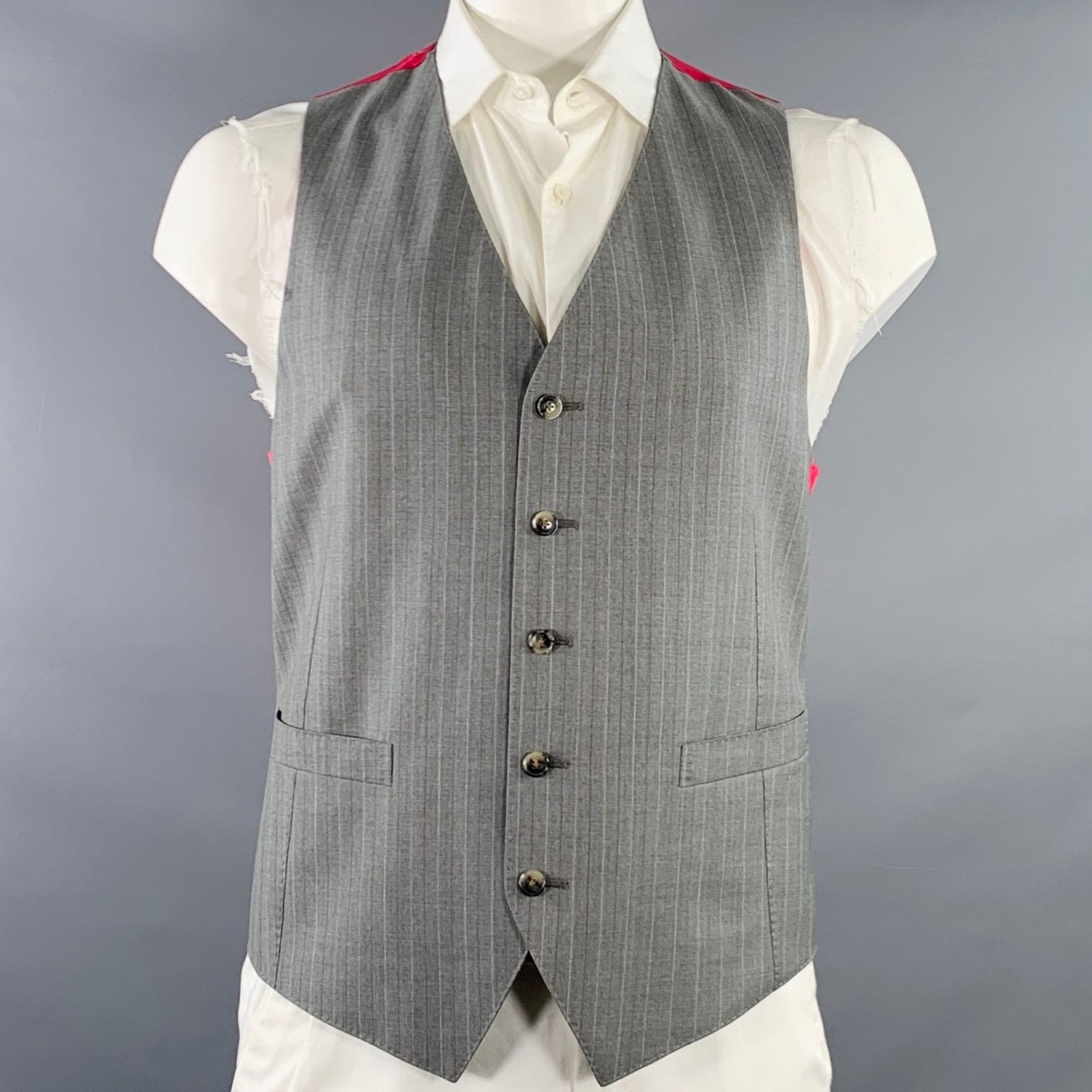 Other Grey Brown Pinstripe Single Breasted Sport Coat Vest Set Size 44R - 4 Thumbnail
