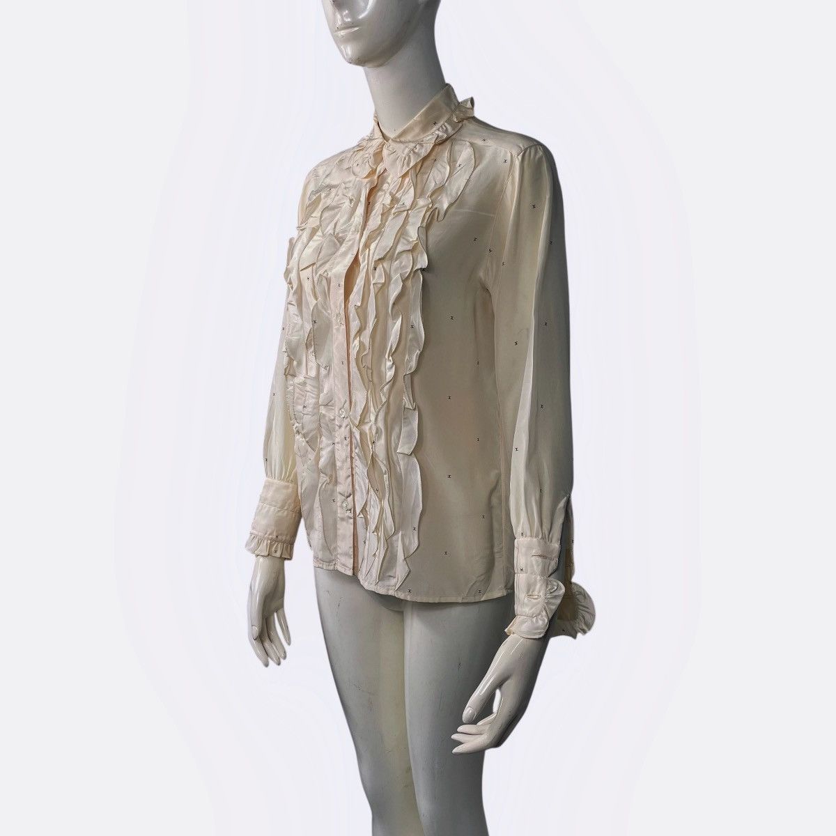 Chanel Vintage 80s Chanel Ruffle Silk Blouse Size XS / US 0-2 / IT 36-38 - 2 Thumbnail
