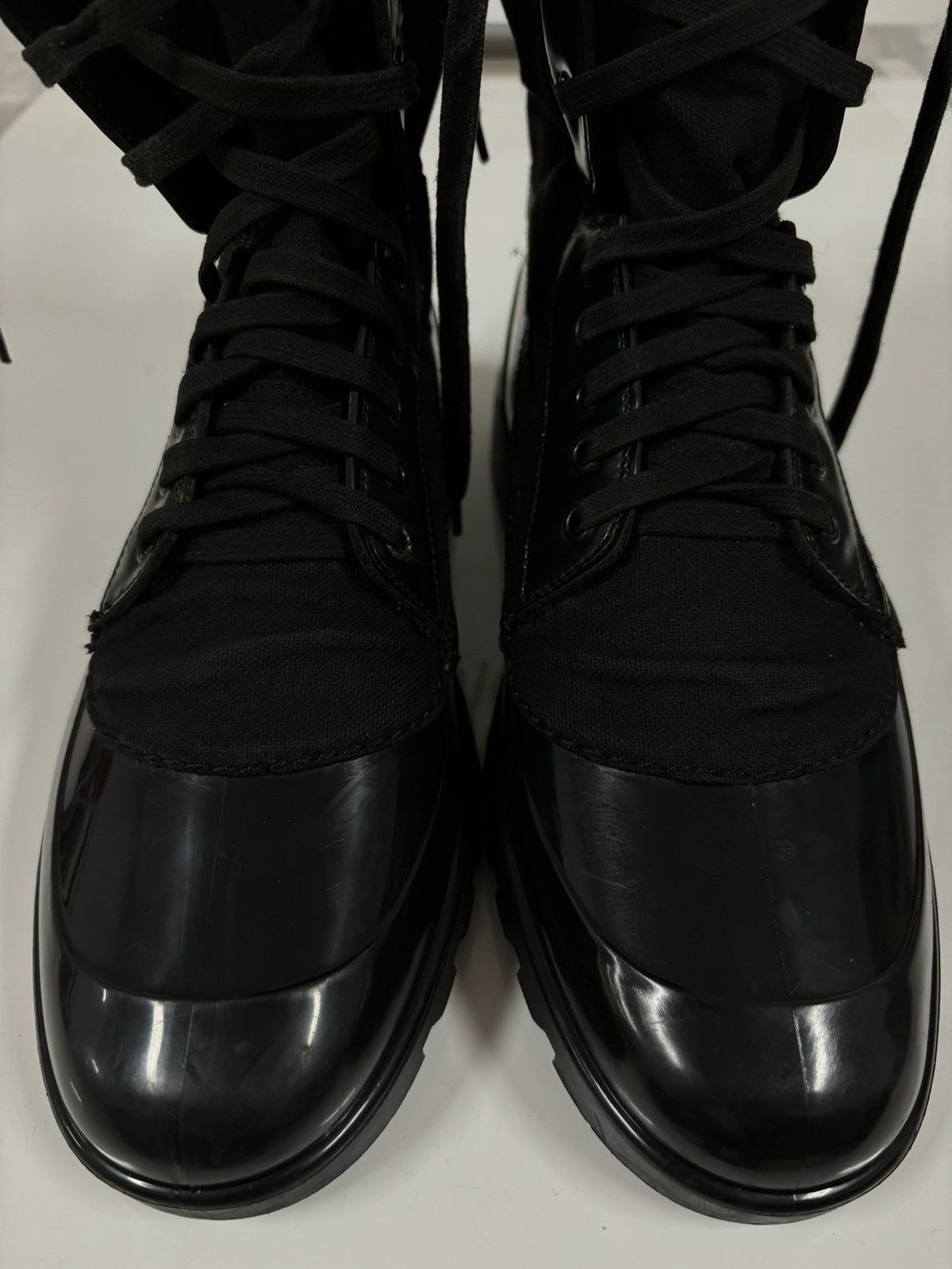 Burberry Prorsum Leather-Canvas Mono Black Lace-Up Rubber High Boots Shoes 44 Size US 11.5 / EU 44-45 - 14 Thumbnail