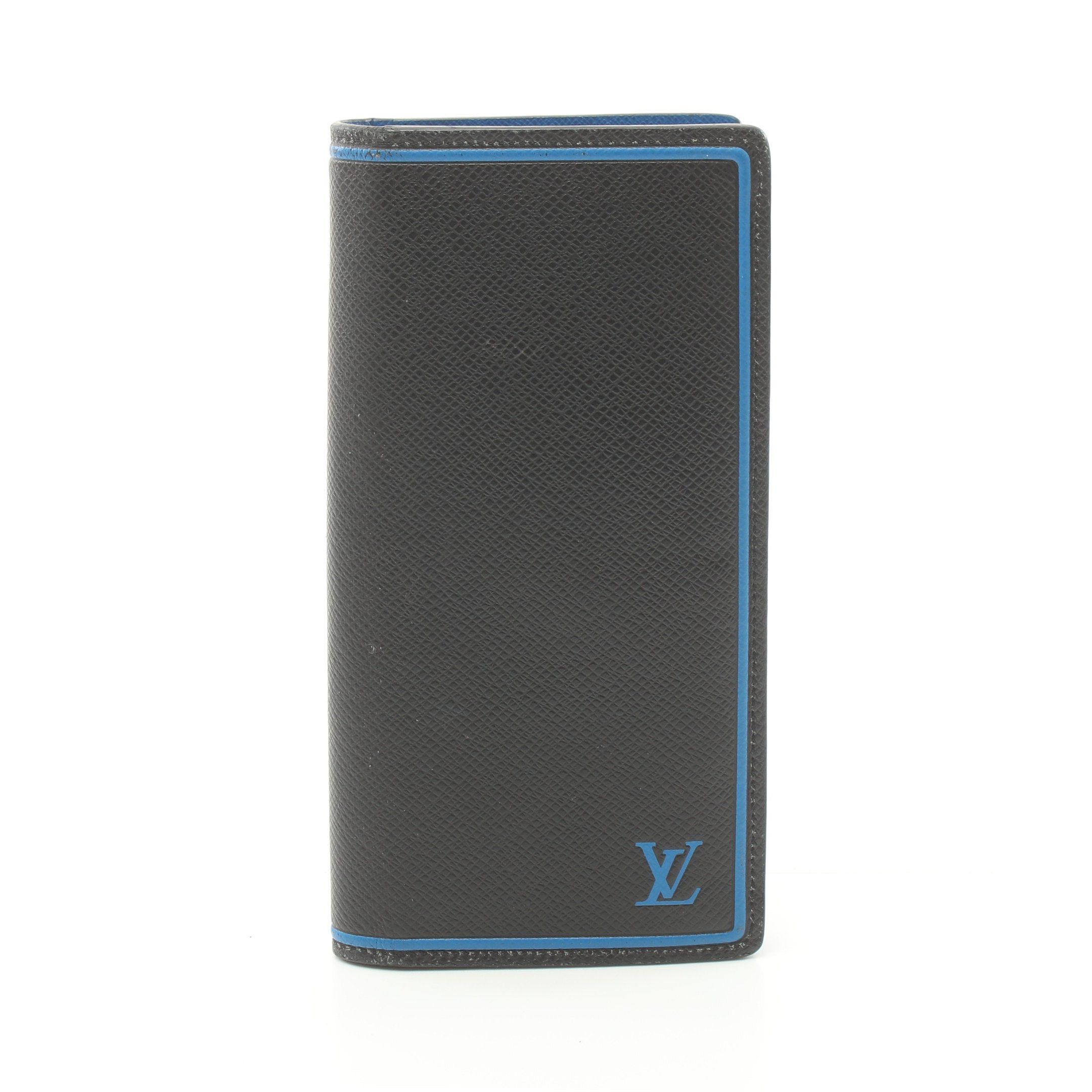 image of Louis Vuitton Portefeuil Brother Taiga Noir Bi-Fold Long Wallet Leather Black Blue, Men's