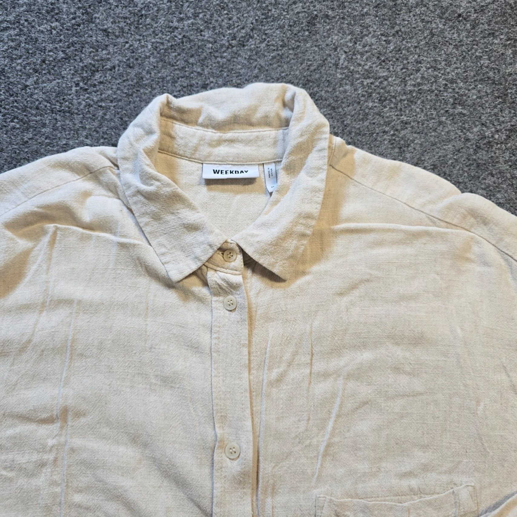 Weekday Weekday Shirt Dress Women M Beige Linen Button Up Casual Capsule Short Sleeve? Size M / US 6-8 / IT 42-44 - 2 Thumbnail