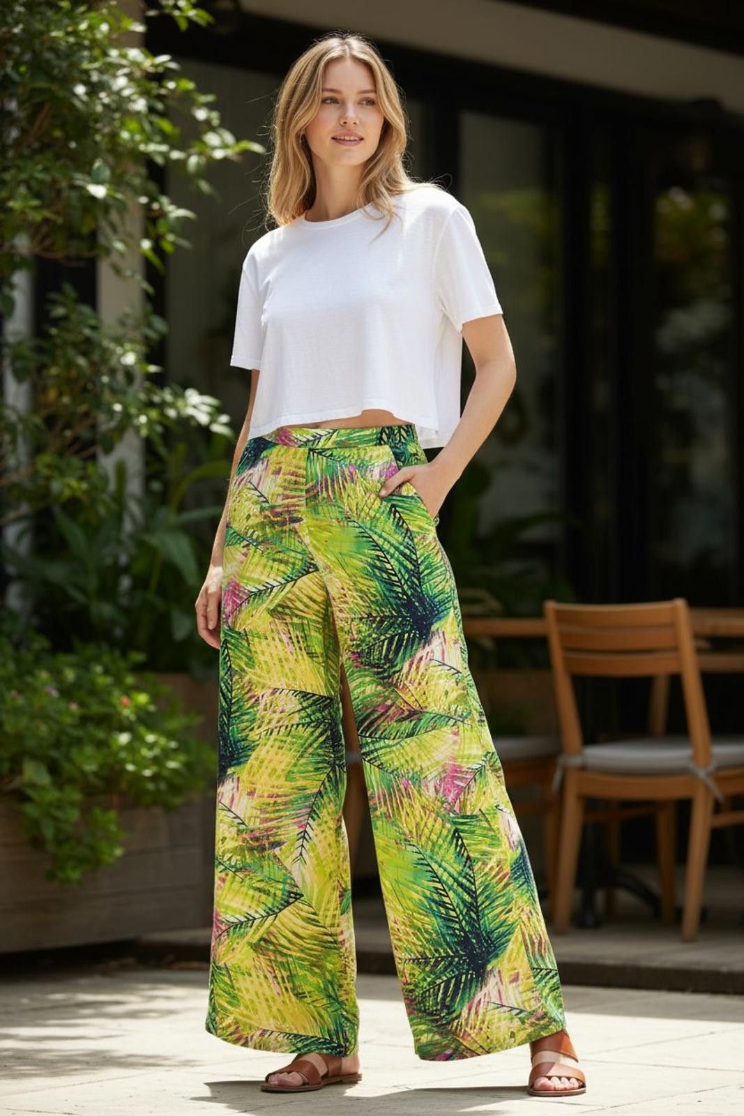 XOXO XOXO Women's Wide Leg Tropical Print Pants Size 36" / US 14 / IT 50 - 1 Thumbnail