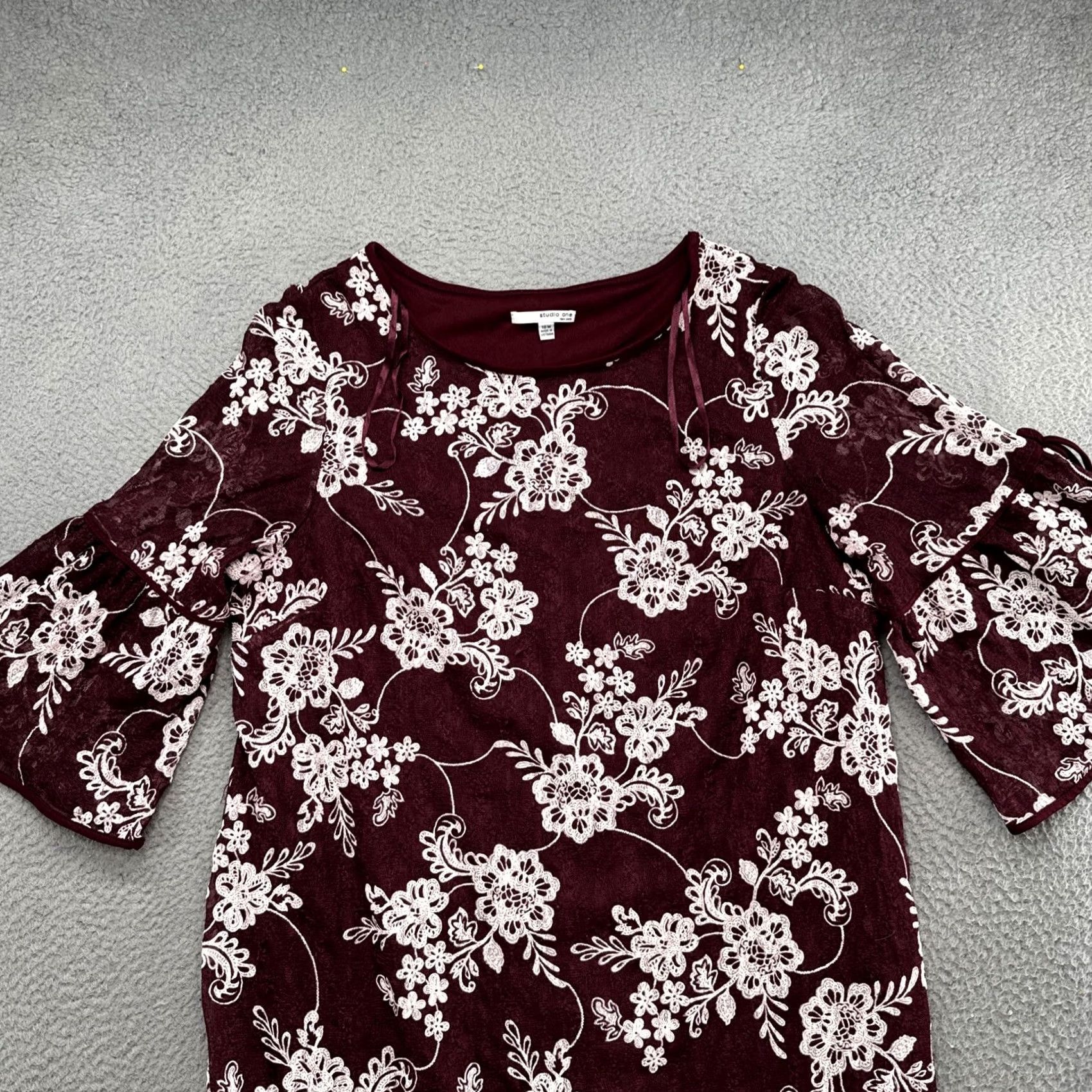 Vintage Studio One New York Embroidered Floral Lace Lined Flare Sleeve Dress 18W Size XXL / US 16-18 / IT 52-54 - 2 Thumbnail