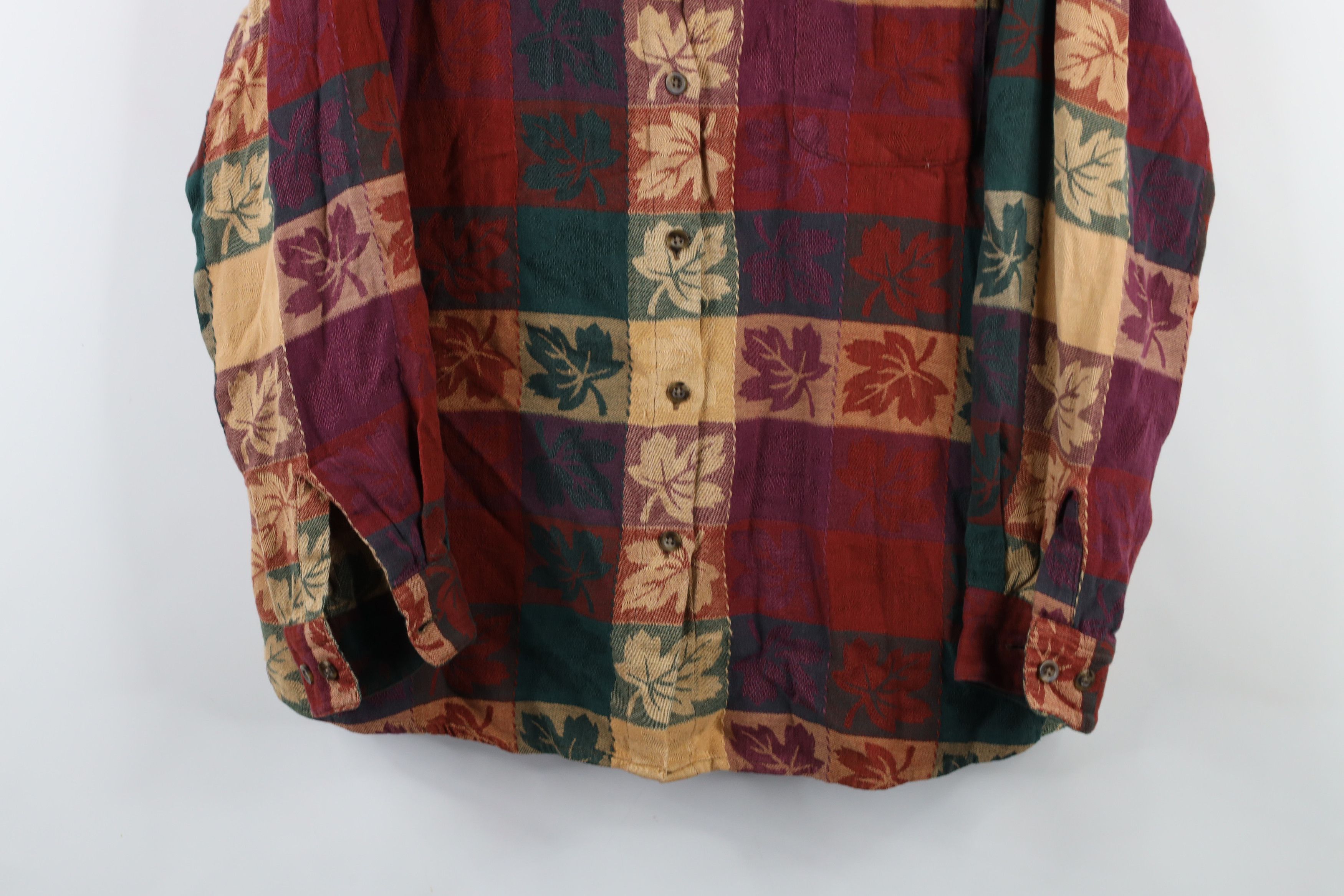 Vintage Vintage 90s Streetwear Checkered Nature Leaf Button Shirt Size XL / US 12-14 / IT 48-50 - 3 Thumbnail