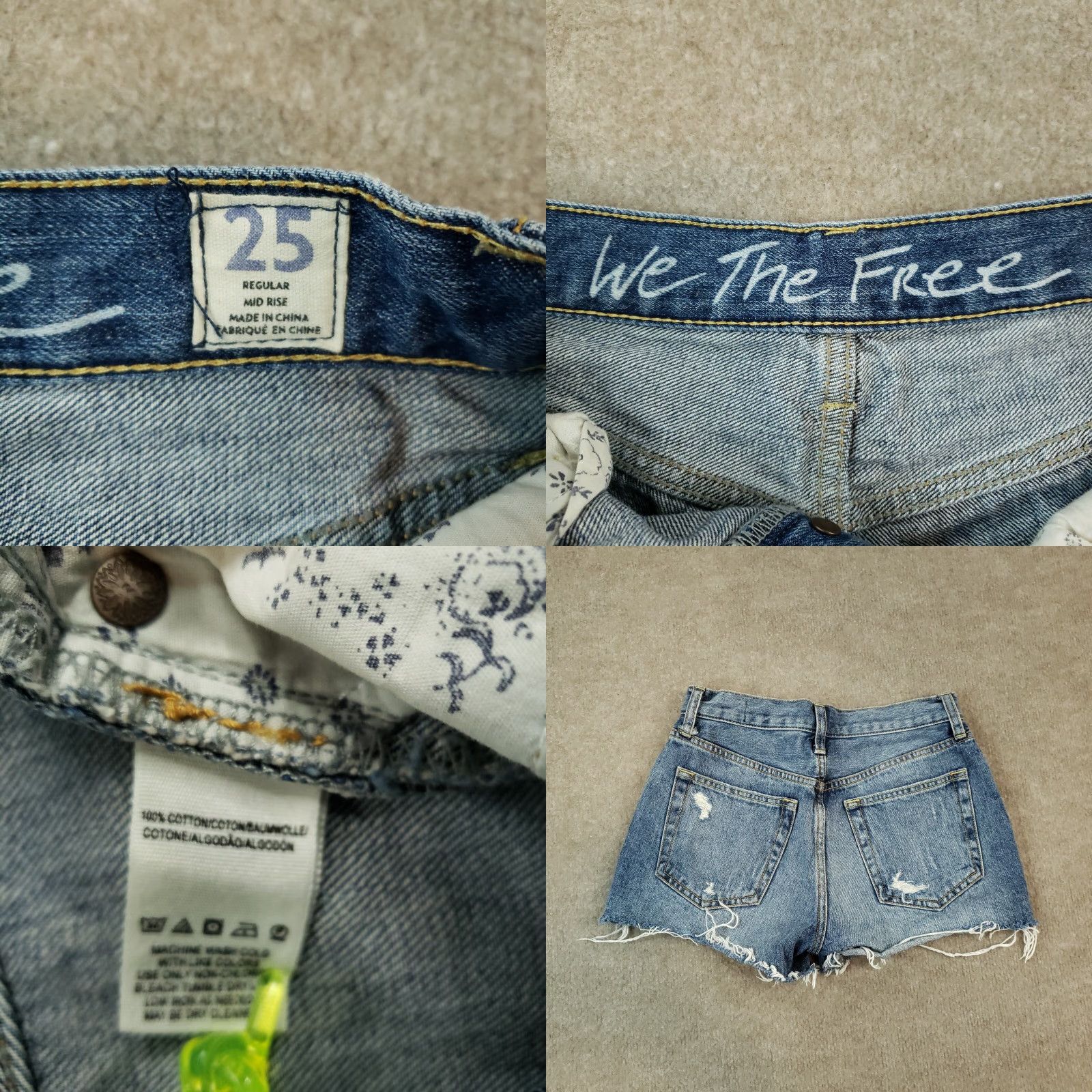 Vintage We The Free People Womens 25 Blue Denim Shorts Distressed Frayed Edge Size 42" / US 20 - 8 Thumbnail