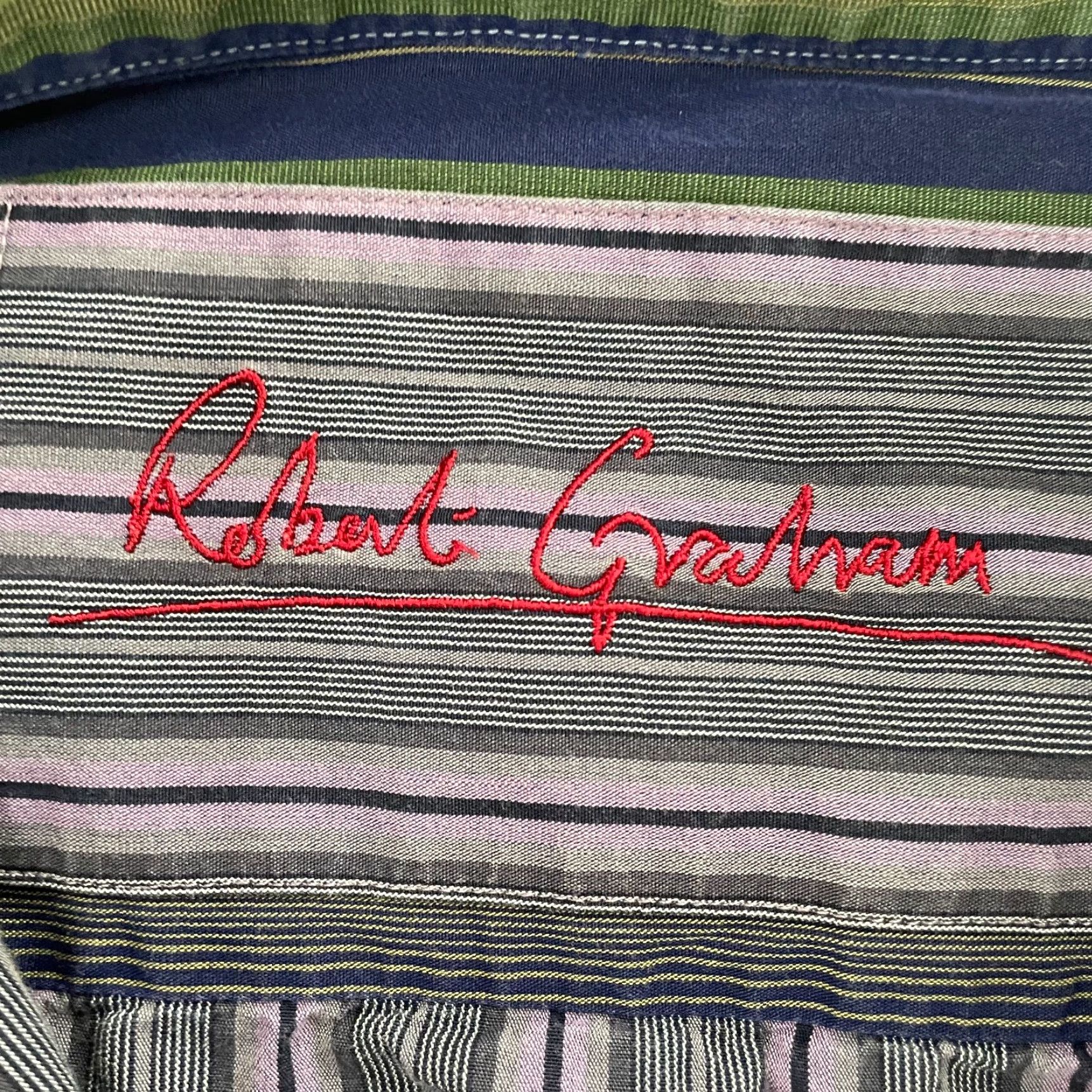 Robert Graham ROBERT GRAHAM Striped Button-Up Shirt Adult Large Purple Gray Long Sleeve Mens Size US L / EU 52-54 / 3 - 6 Thumbnail