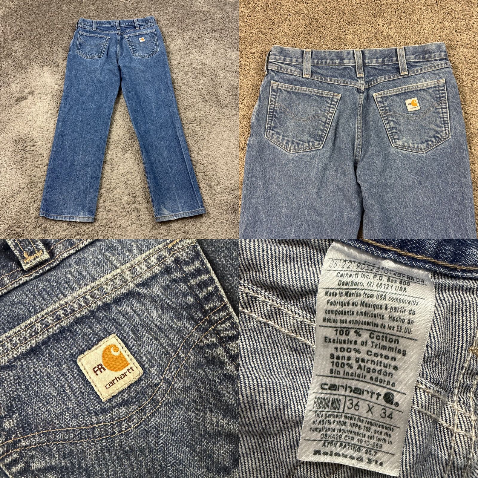 Carhartt VINTAGE Carhartt Jeans Mens 34 Flame-Resistant FR Relaxed Fit Dark Wash Denim Jeans Size US 34 / EU 50 - 8 Thumbnail
