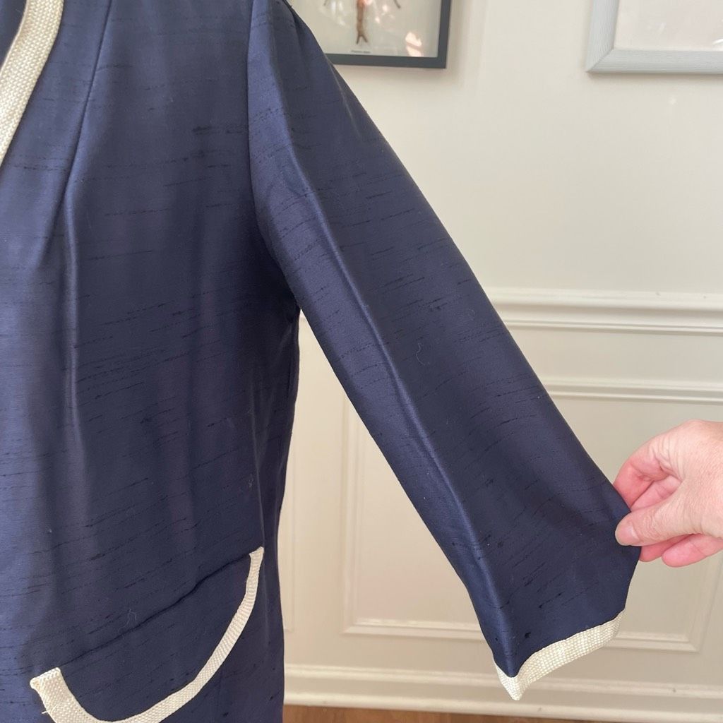 Vintage Vintage Mix & Match Dark Blue Sheath Dress Long Blazer Ivory Trim XS Size XS / US 0-2 / IT 36-38 - 6 Thumbnail