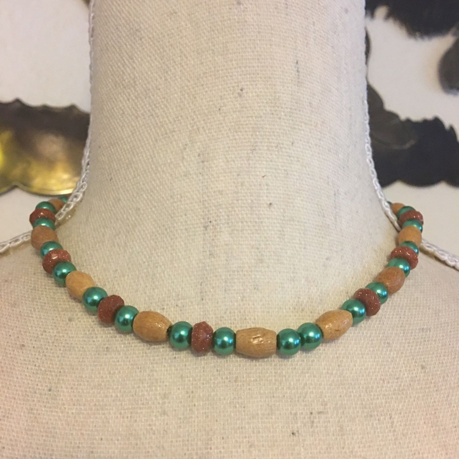 Jewelry Artisan wood and glass bead choker necklace Size ONE SIZE - 1 Thumbnail