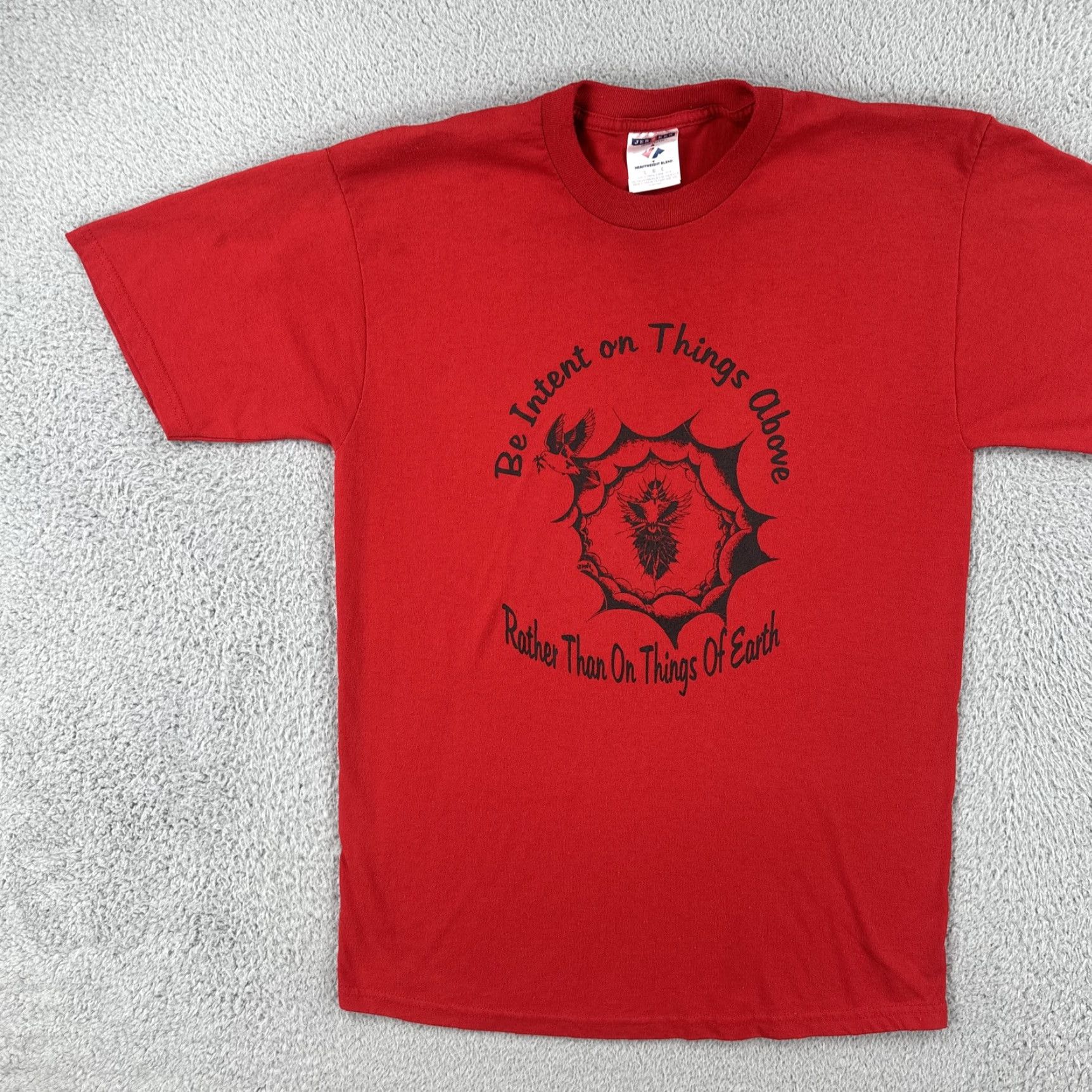 Jerzees VINTAGE Jerzees T-Shirt Red Crew Neck Short Sleeve Large USA Church 2002 Archdiocese Of Santa Fe NM Mens Size US L / EU 52-54 / 3 - 4 Thumbnail