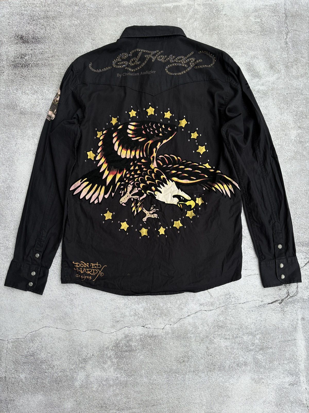 image of Vintage Crazy Shirt Ed Hardy By Christian Audigier Y2K in Black, Men's (Size Large)
