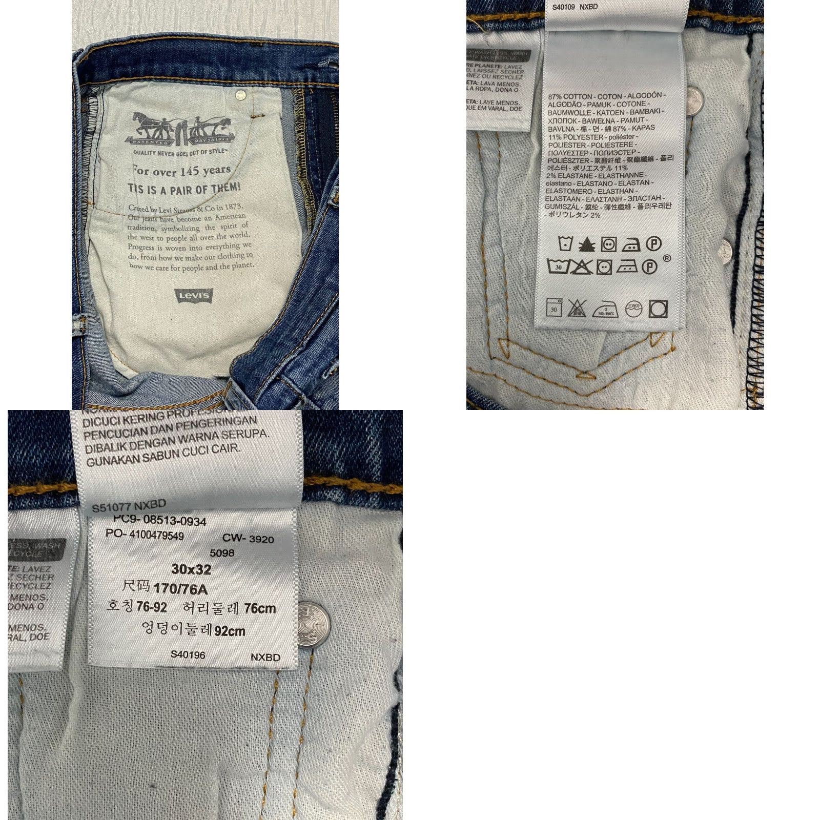 Levi's VINTAGE Levis 513 Slim Straight Jeans 30 Blue Distressed 5-Pocket Mens United States Levi's 500 Series Denim Jeans Size US 30 / EU 46 - 8 Thumbnail