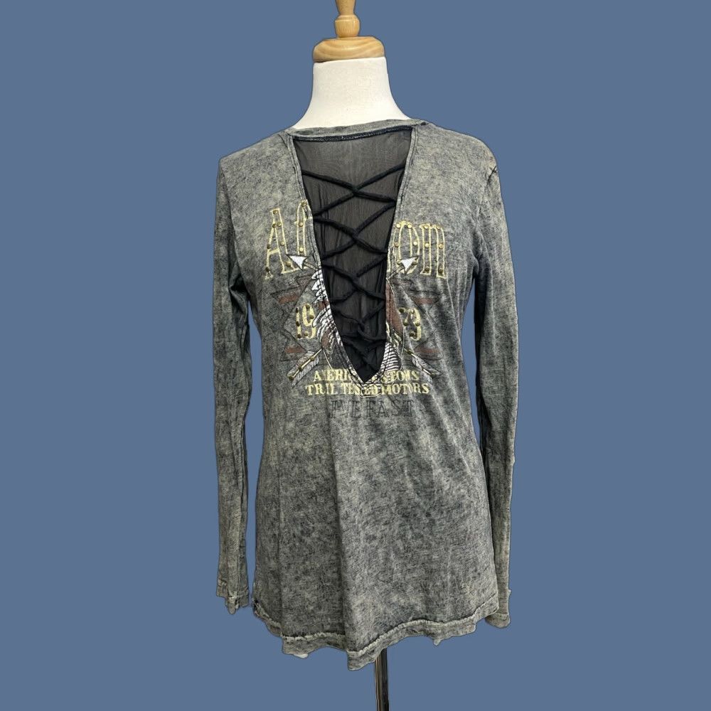 Affliction Affliction T-Shirt Woman Lace Shear Front Long Sleeve Crew Neck Gray L Size L / US 10 / IT 46 - 1 Thumbnail