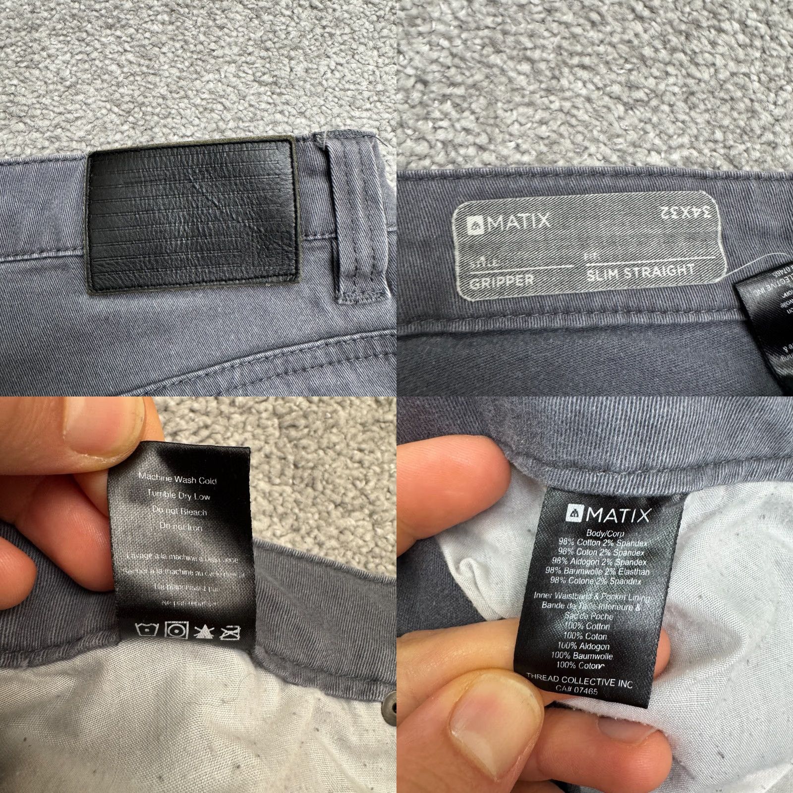 Vintage Matix Gripper Slim Fit Chino Pants Mens 34x32 Gray Cotton Stretch Straight Leg 5-Pocket Style Regular Tailored Everyday Casual Workwear Mens Size US 34 / EU 50 - 8 Thumbnail