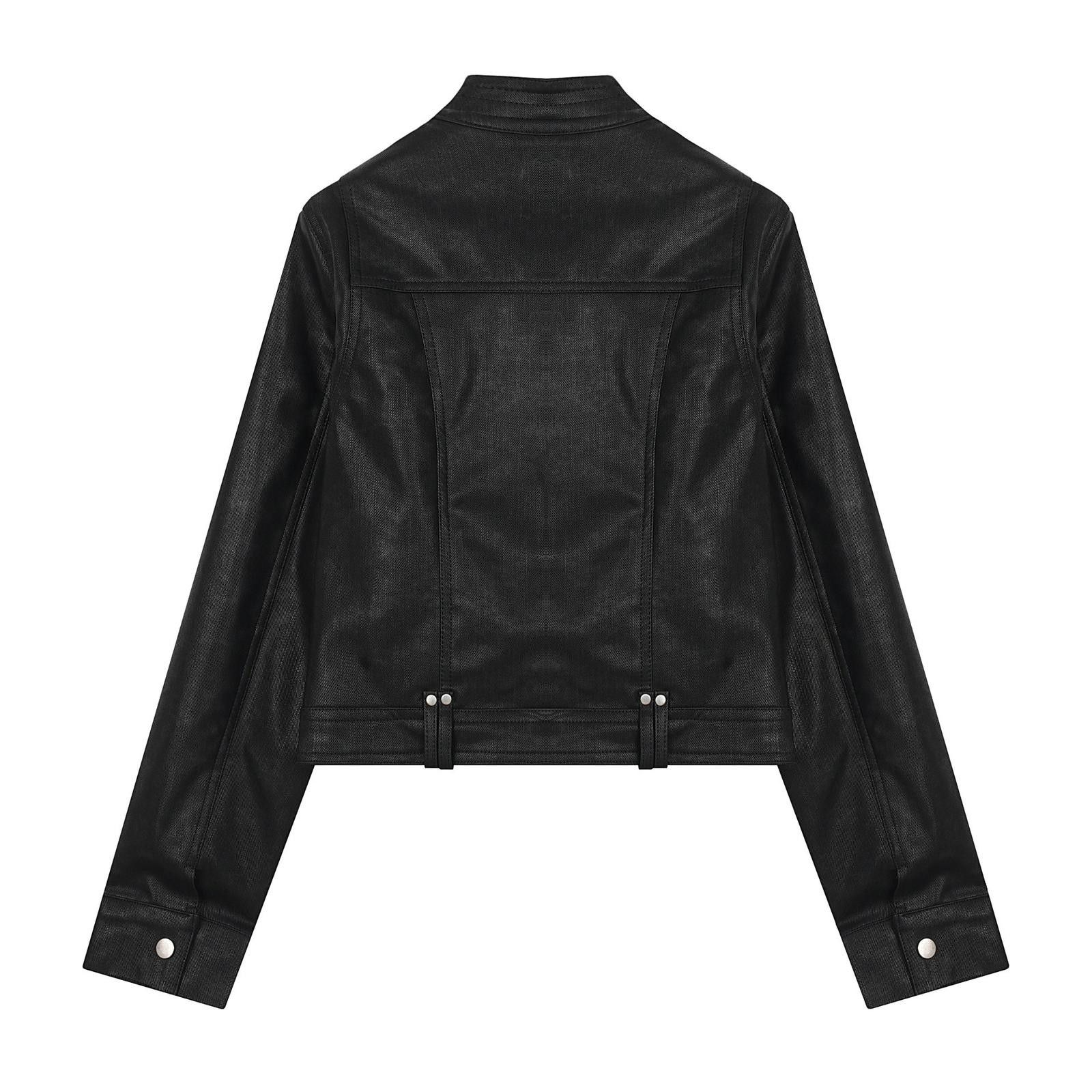 Leather Black Faux Leather Moto Jacket, Cropped Biker Jacket Size M / US 6-8 / IT 42-44 - 3 Thumbnail