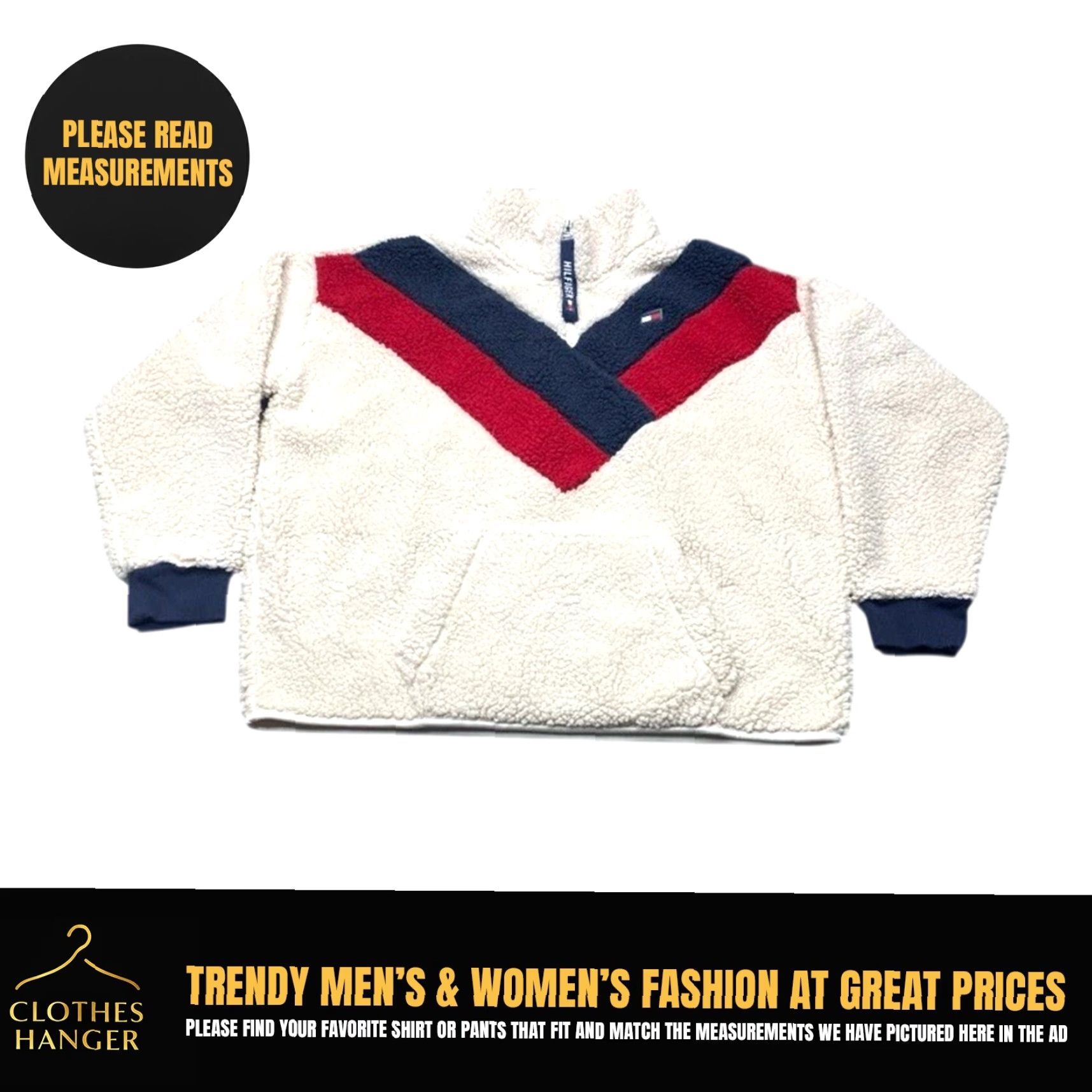 Tommy Hilfiger Tommy Hilfiger Sweater Women's XL Cream Blue Red 1/4 Zip Sherpa Pullover Size XL / US 12-14 / IT 48-50 - 2 Thumbnail