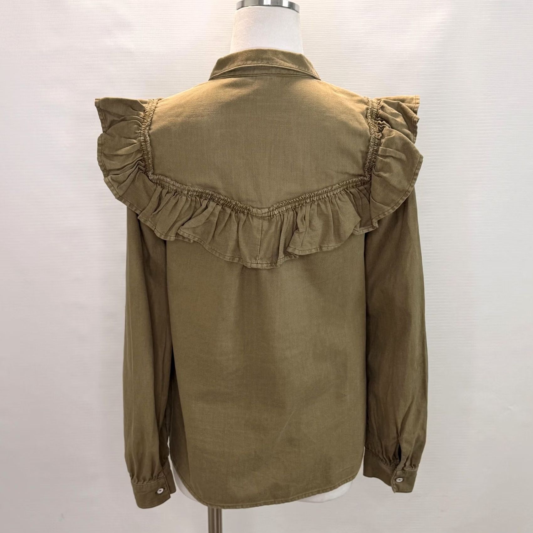 Vintage Pilcro Shirt Womens Small Green Ruffle Yoke Button Front Long Sleeve Twill Top Size S / US 4 / IT 40 - 4 Thumbnail