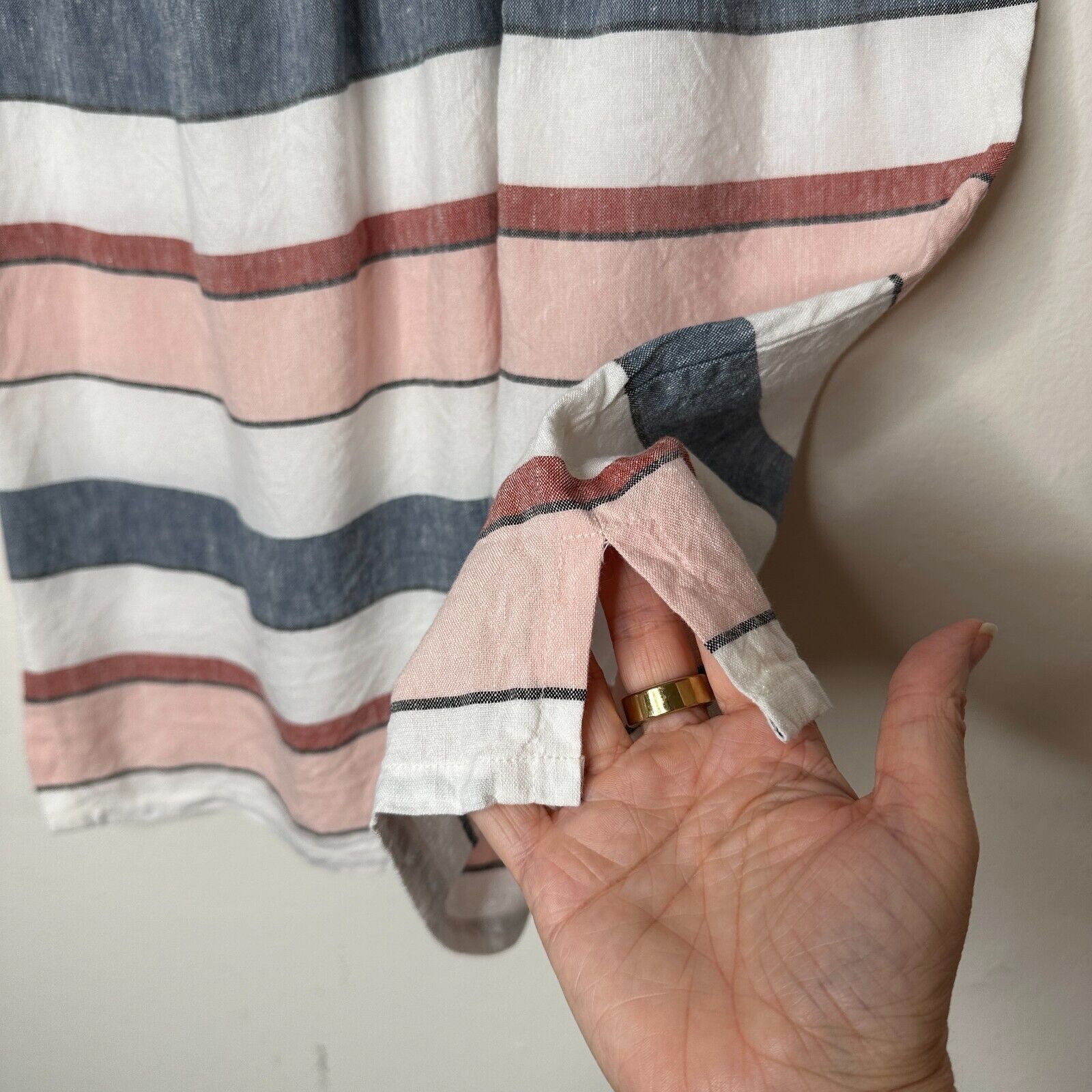 Loft Loft Gray White Pink Stripe Linen Halter Neck Blouse Keyhole Size S / US 4 / IT 40 - 6 Thumbnail