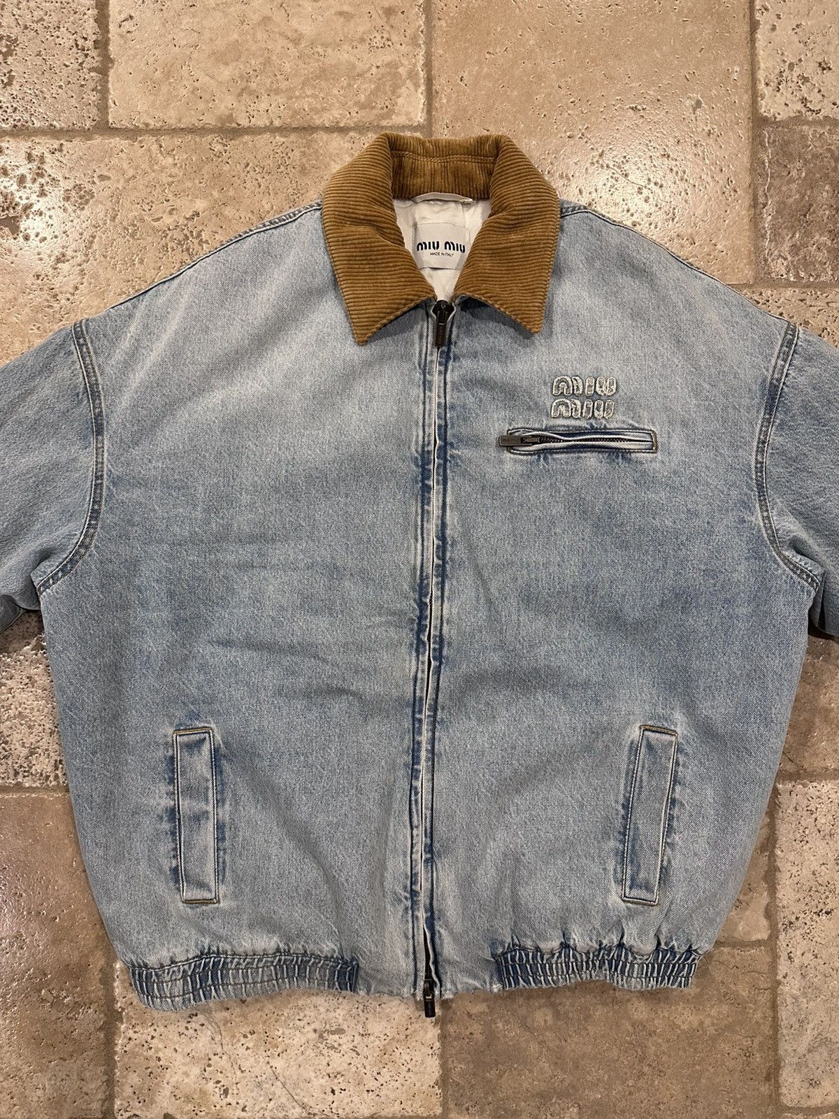 Miu Miu Miu Miu FW24 Corduroy Collar Light Wash Denim Jacket Size US XL / EU 56 / 4 - 6 Thumbnail