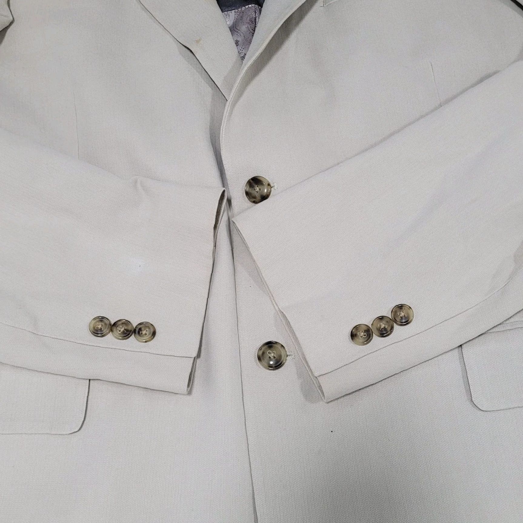 Austin Reed VINTAGE Austin Reed HRH Beige Silk Blend 2 Button Notch Blazer Sport Coat 44L Size 44R - 7 Thumbnail