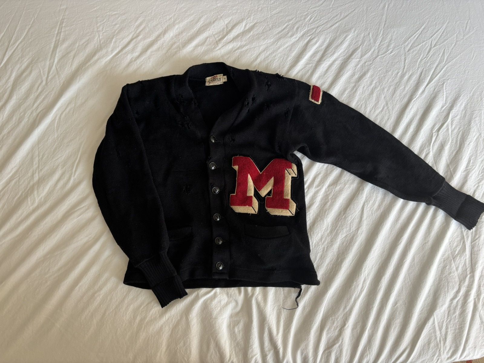 Vintage Distressed Wool Letterman Cardigan Size US XS / EU 42 / 0 - 1 Thumbnail
