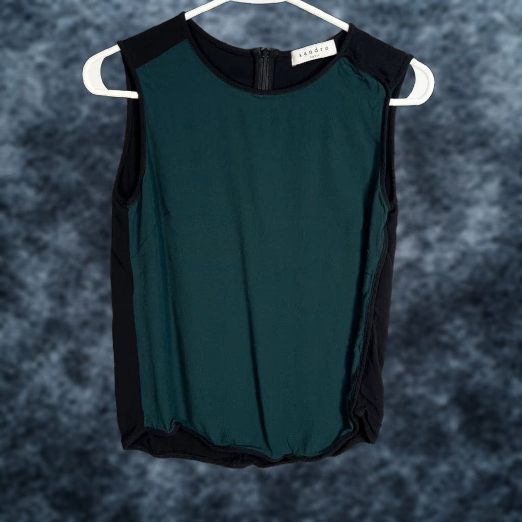 Sandro VINTAGE Sandro Paris Womens Solid Sleeveless Top Black XS Viscose Size XS / US 0-2 / IT 36-38 - 1 Thumbnail