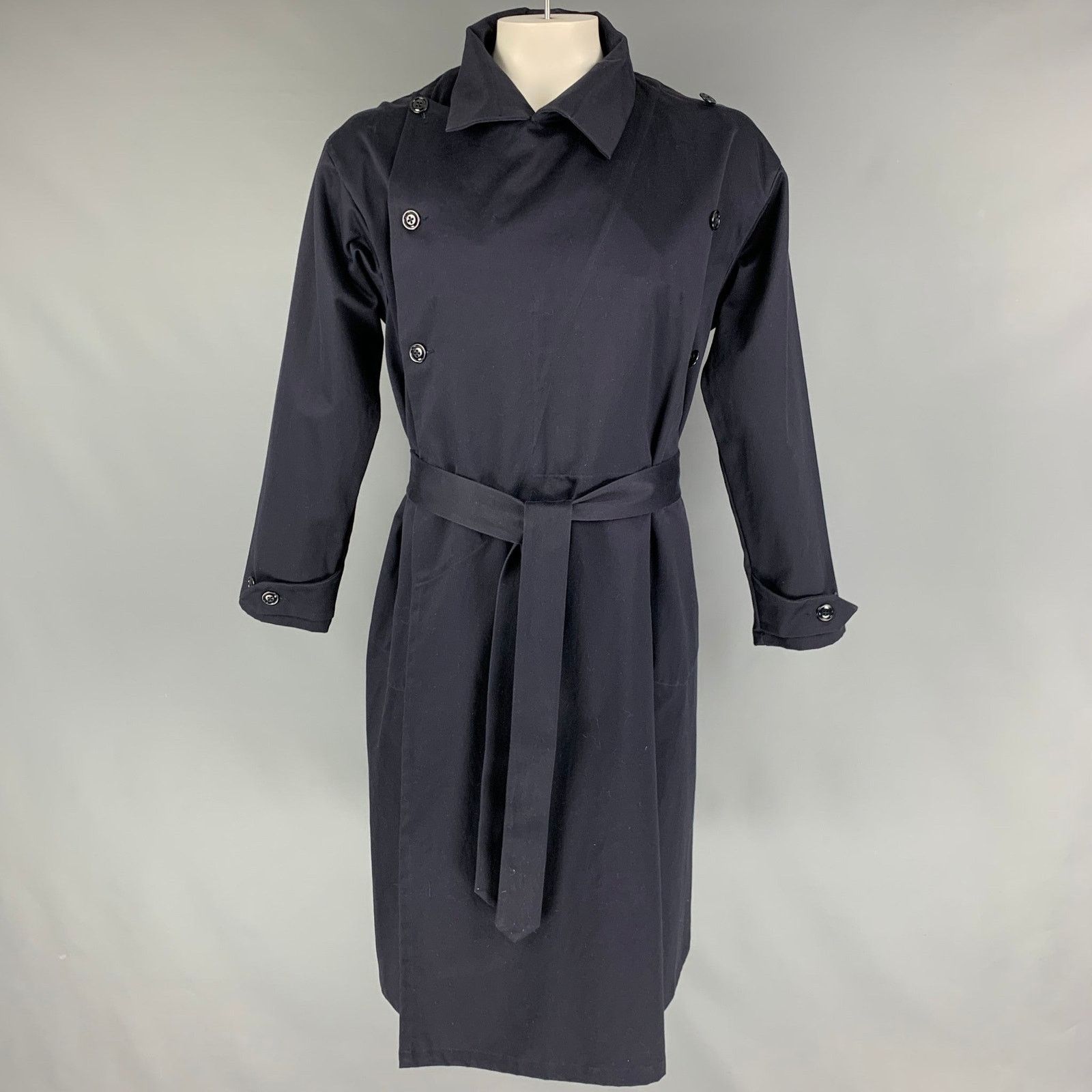 Monitaly MONITALY Size M Navy Sateen Double Breasted Coat Size US M / EU 48-50 / 2 - 1 Thumbnail