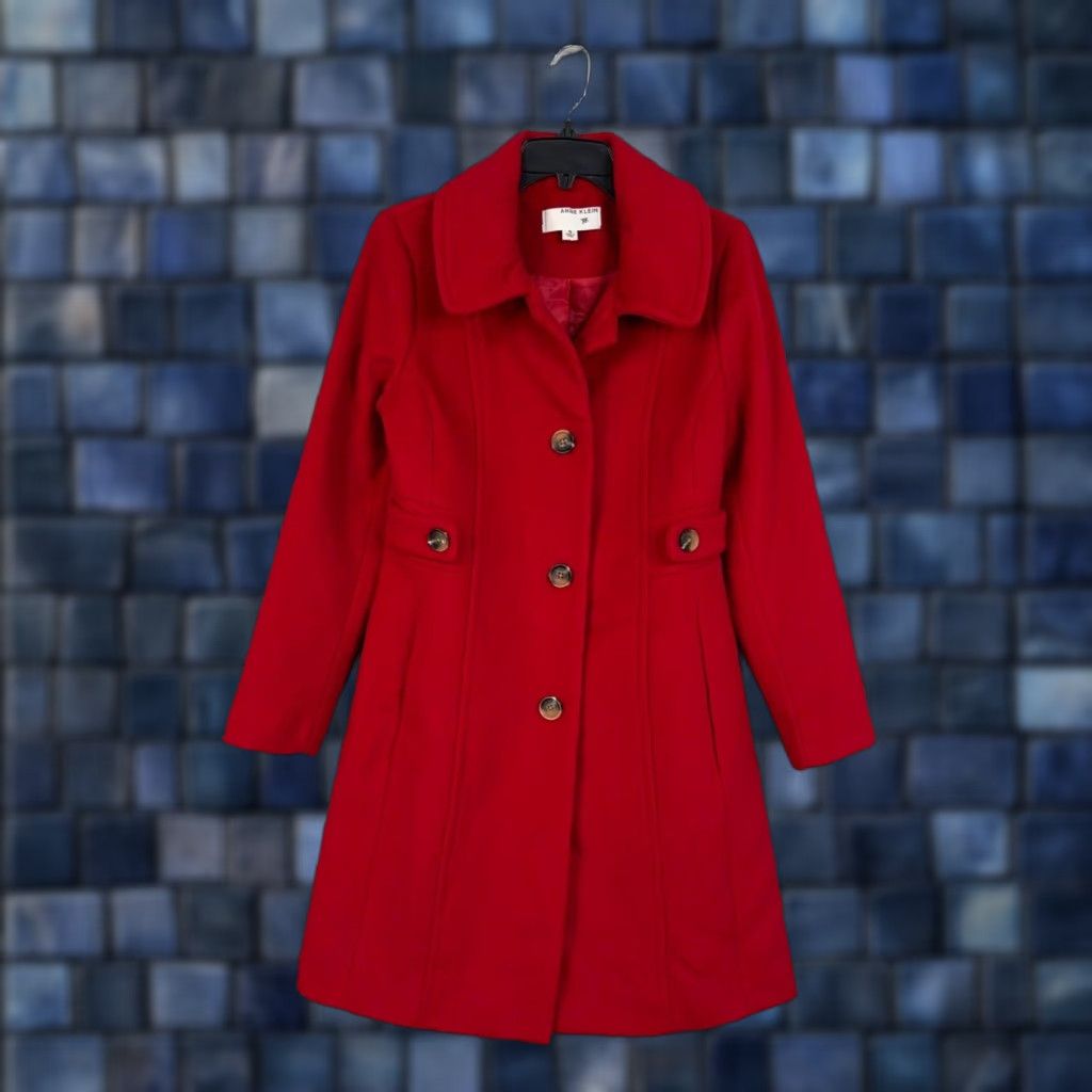 Anne Klein Anne Klein Coat Womens 4 Red Wool Cashmere Blend Single Breasted Classic Dressy Coat Size S / US 4 / IT 40 - 1 Thumbnail