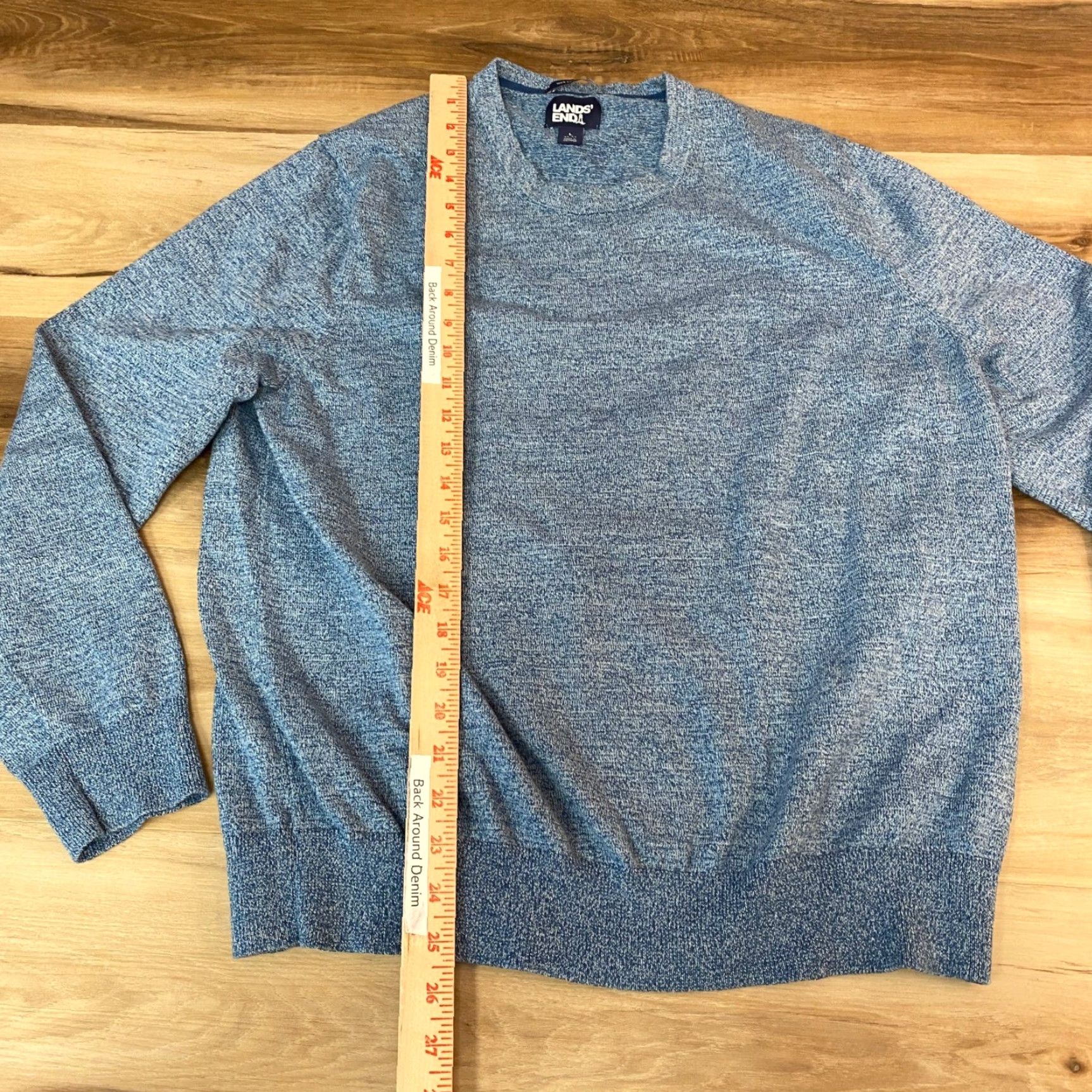 Lands' End Lands' End Mens Large Blue Heathered Crewneck Pullover Knit Cotton Sweater Shirt Size US L / EU 52-54 / 3 - 5 Thumbnail