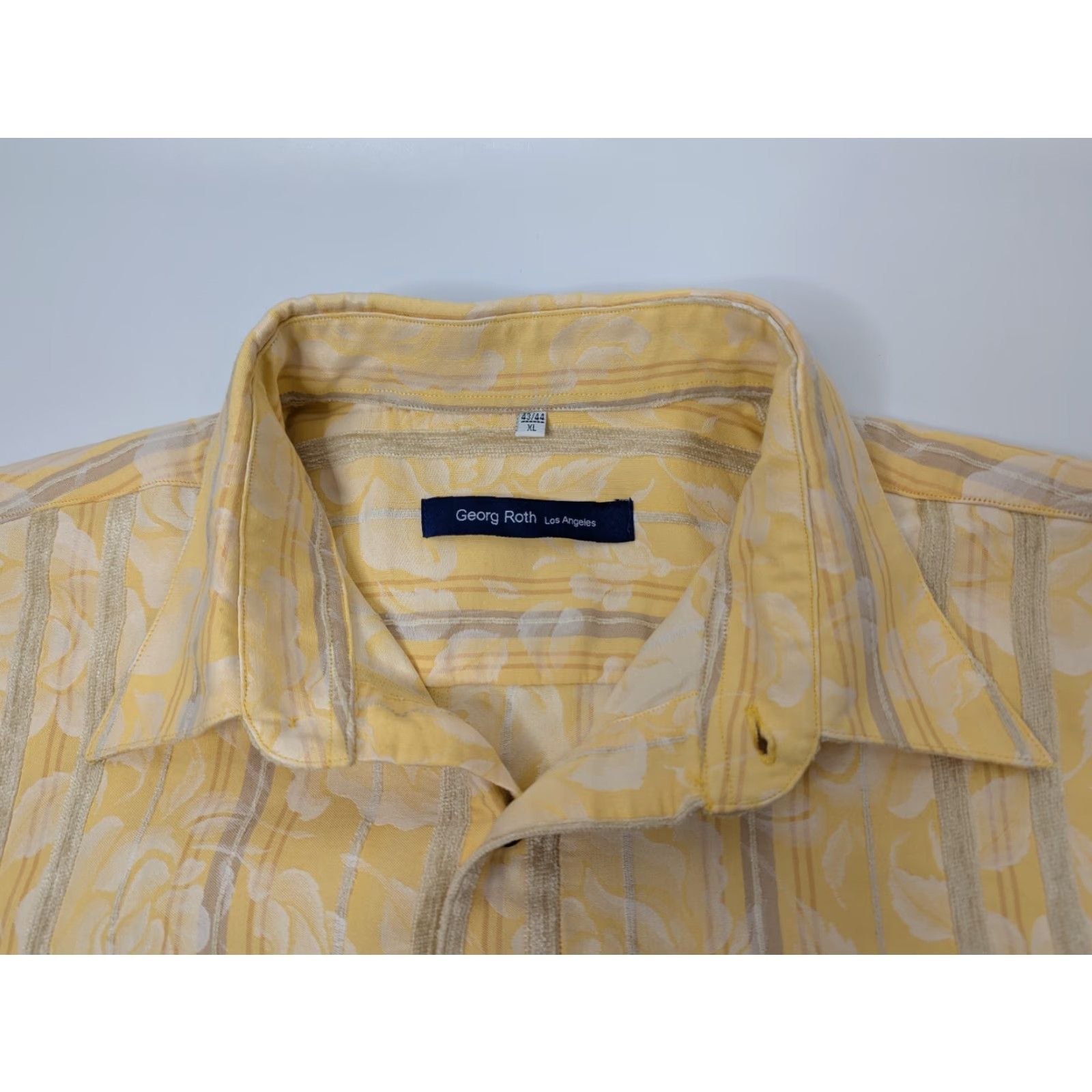 Vintage Georg Roth Mens Button Shirt XL Floral Rose Yellow Striped Long Sleeve Size US XL / EU 56 / 4 - 7 Thumbnail